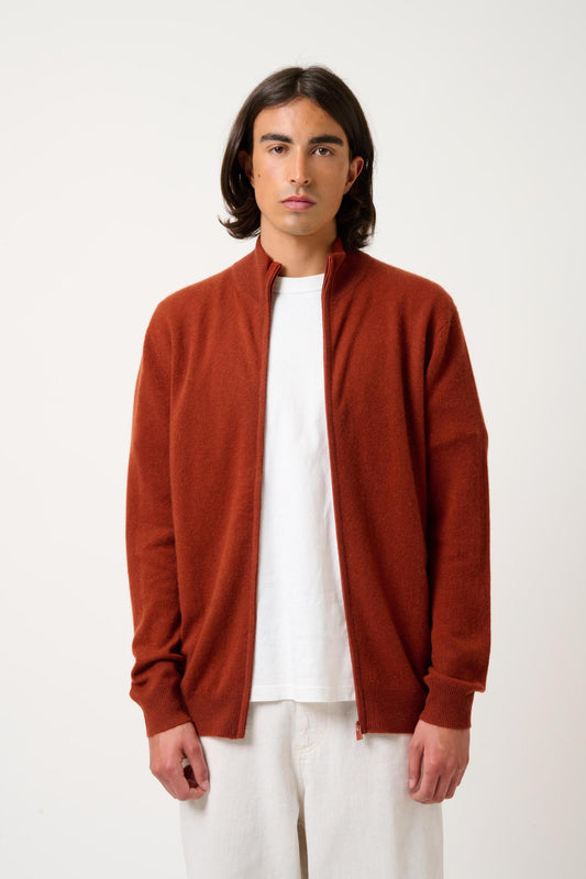 ALBARON zipped cardigan stand-up collar squirrel 100% cashmere