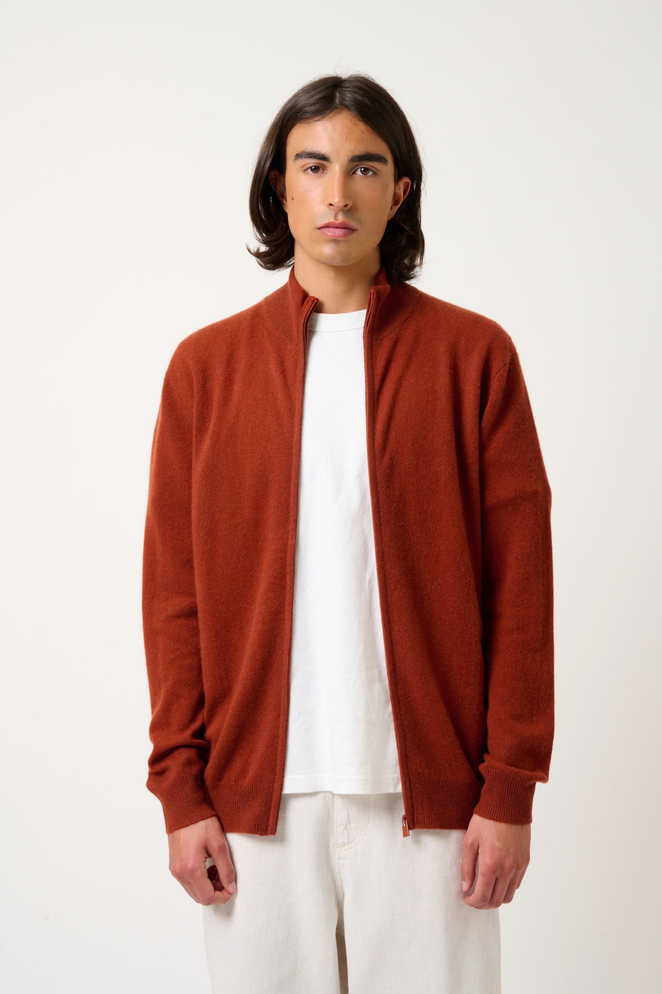 ALBARON gilet zippé col montant écureuil 100% cachemire