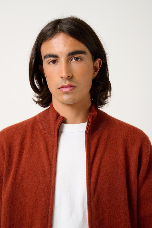 ALBARON zipped cardigan stand-up collar squirrel 100% cashmere