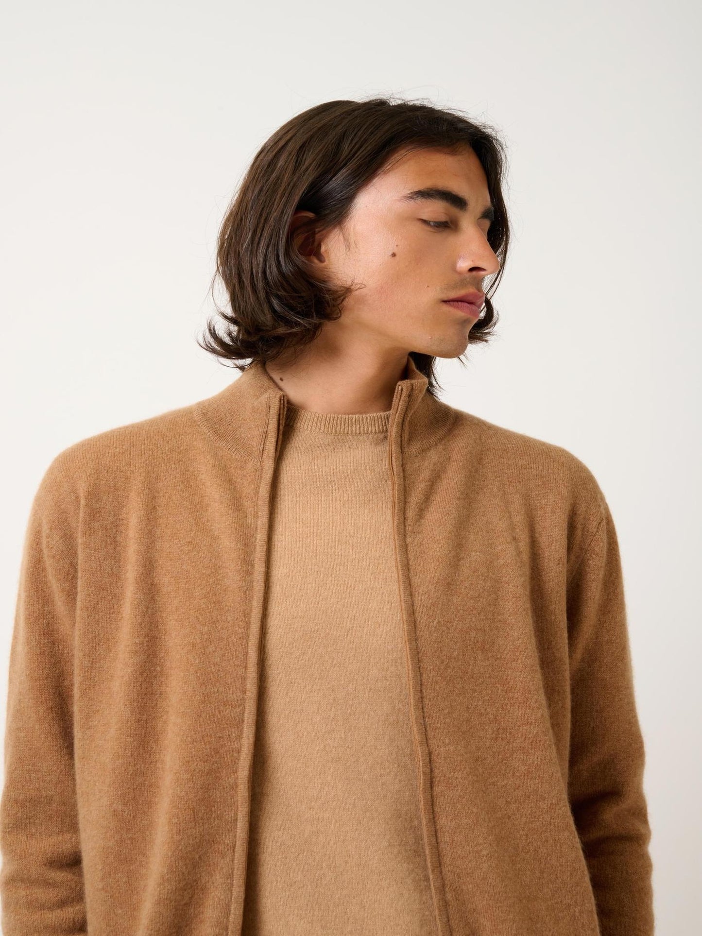 ALBARON gilet zippé col montant noisette 100% cachemire