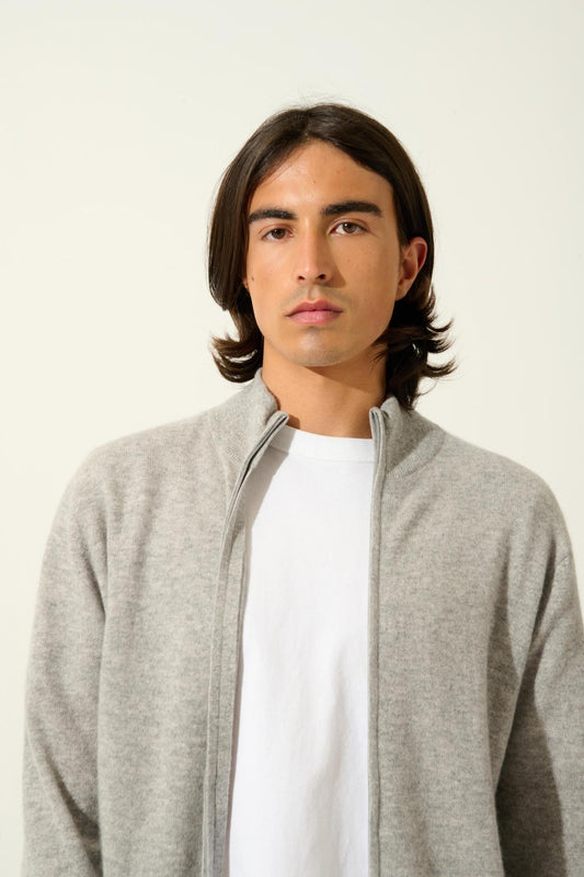 ALBARON zipped cardigan high neck cloud mottled 100% cashmere