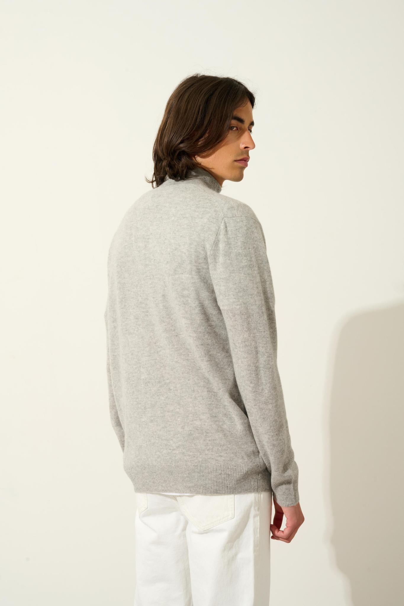 ALBARON zipped cardigan high neck cloud mottled 100% cashmere