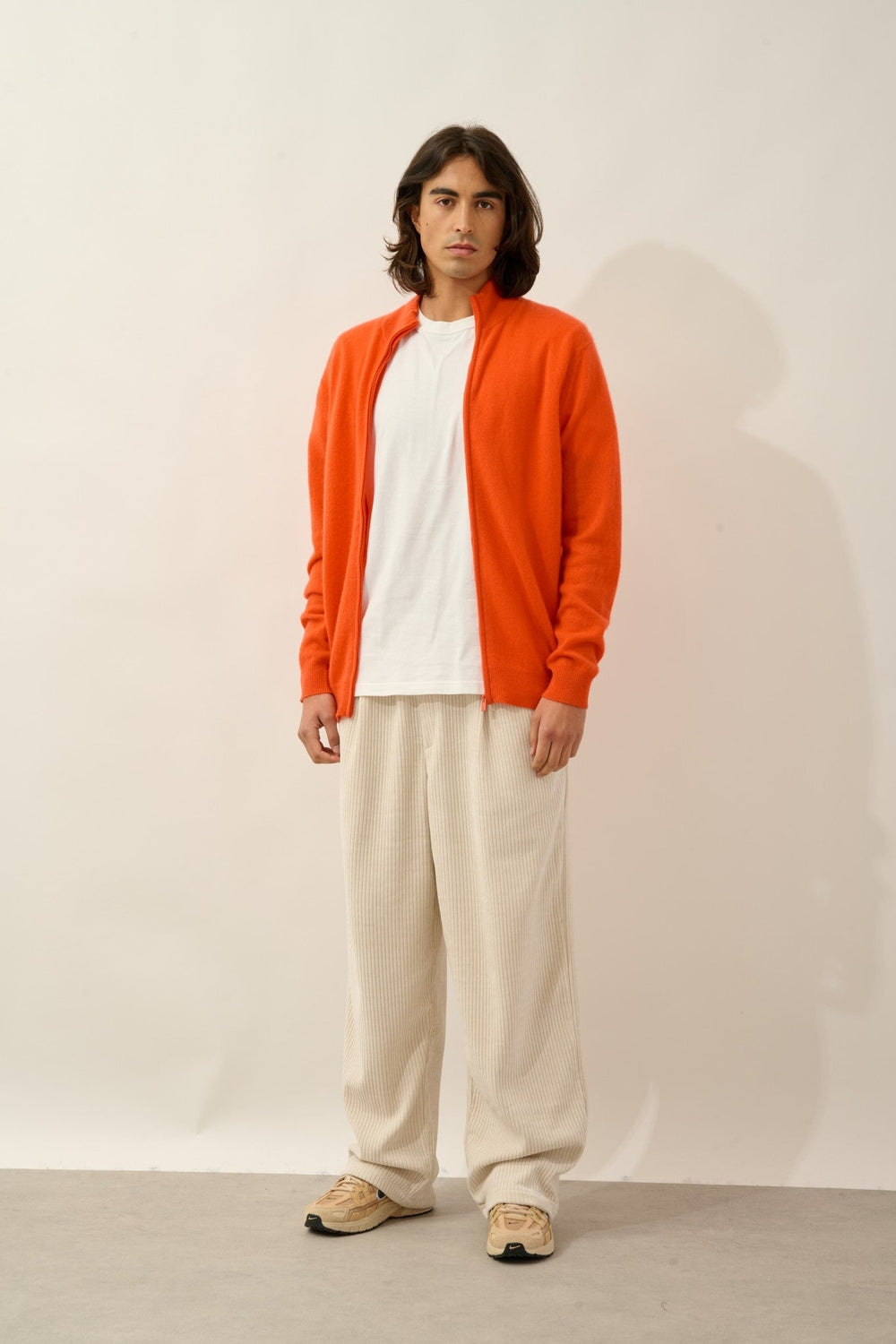 albaron gilet zippé col montant orange 100% cachemire