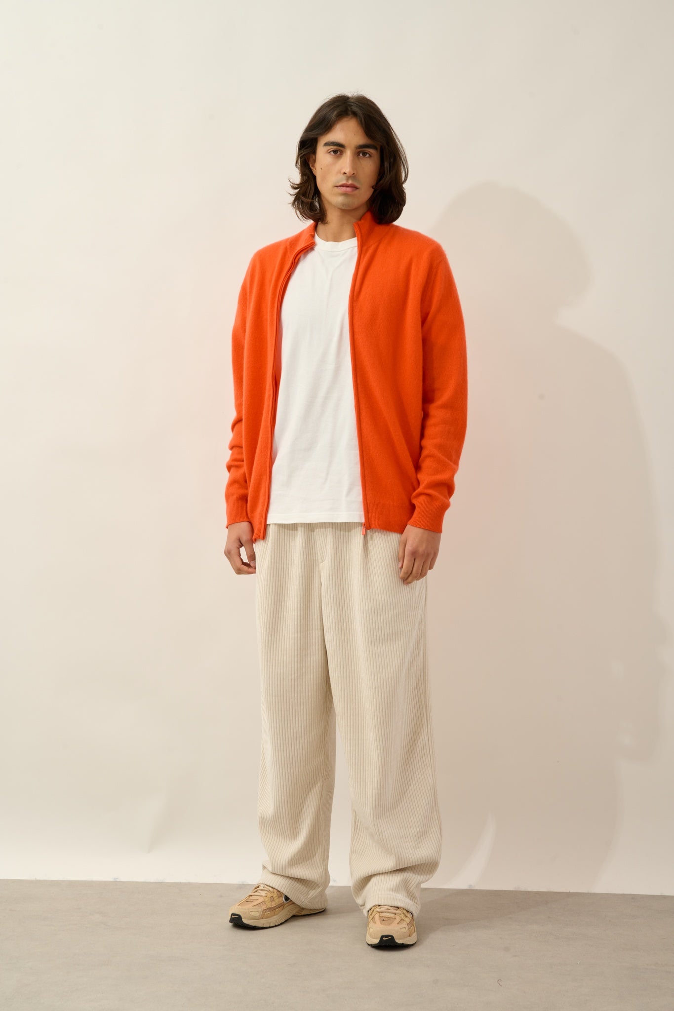 ALBARON gilet zippé col montant orange 100% cachemire