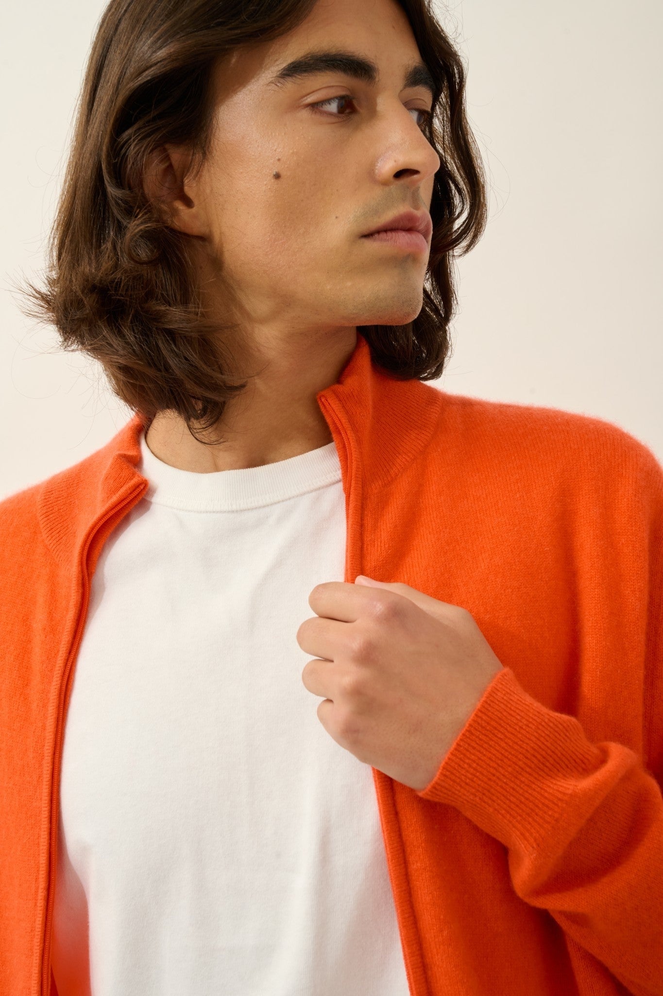 albaron gilet zippé col montant orange 100% cachemire