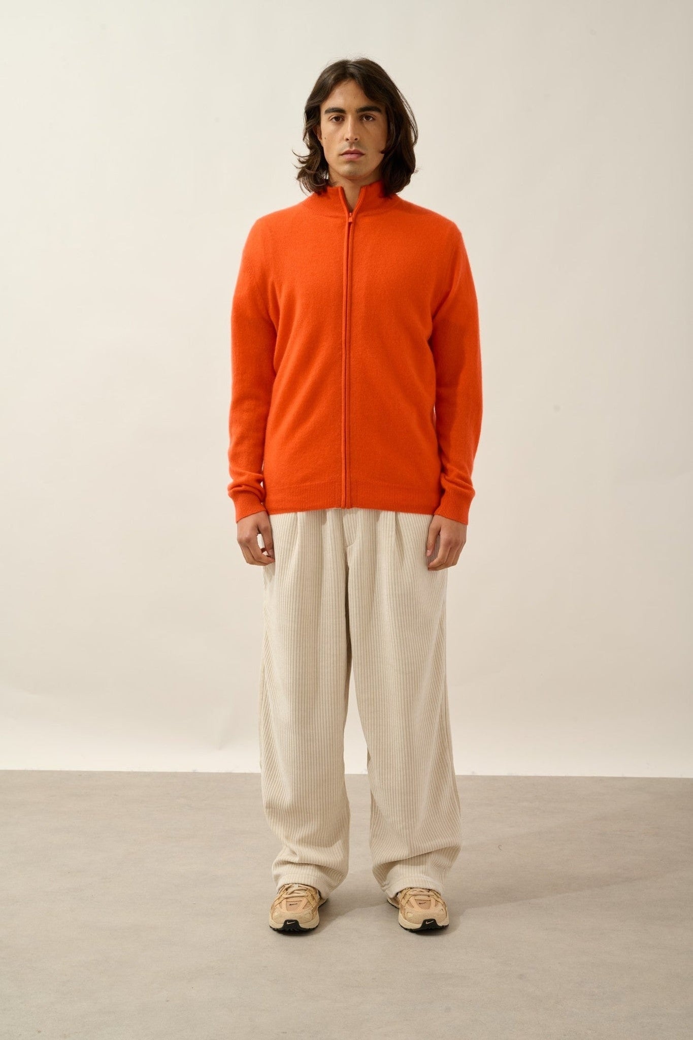 albaron gilet zippé col montant orange 100% cachemire