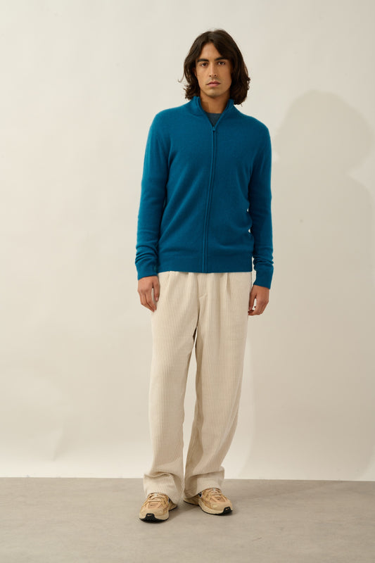 ALBARON gilet zippé col montant paon 100% cachemire