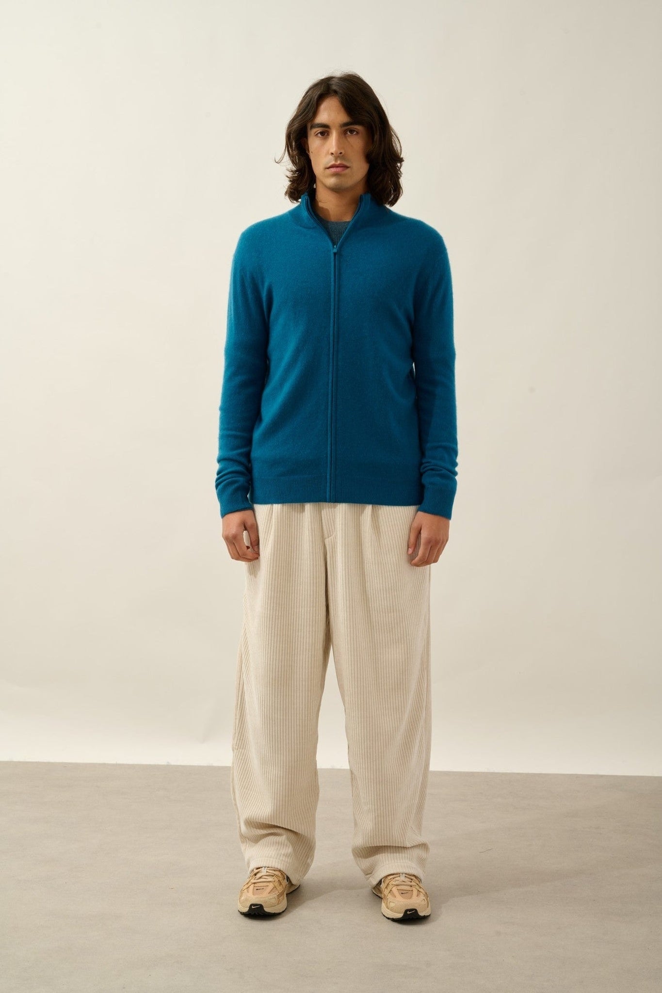 albaron gilet zippé col montant paon 100% cachemire