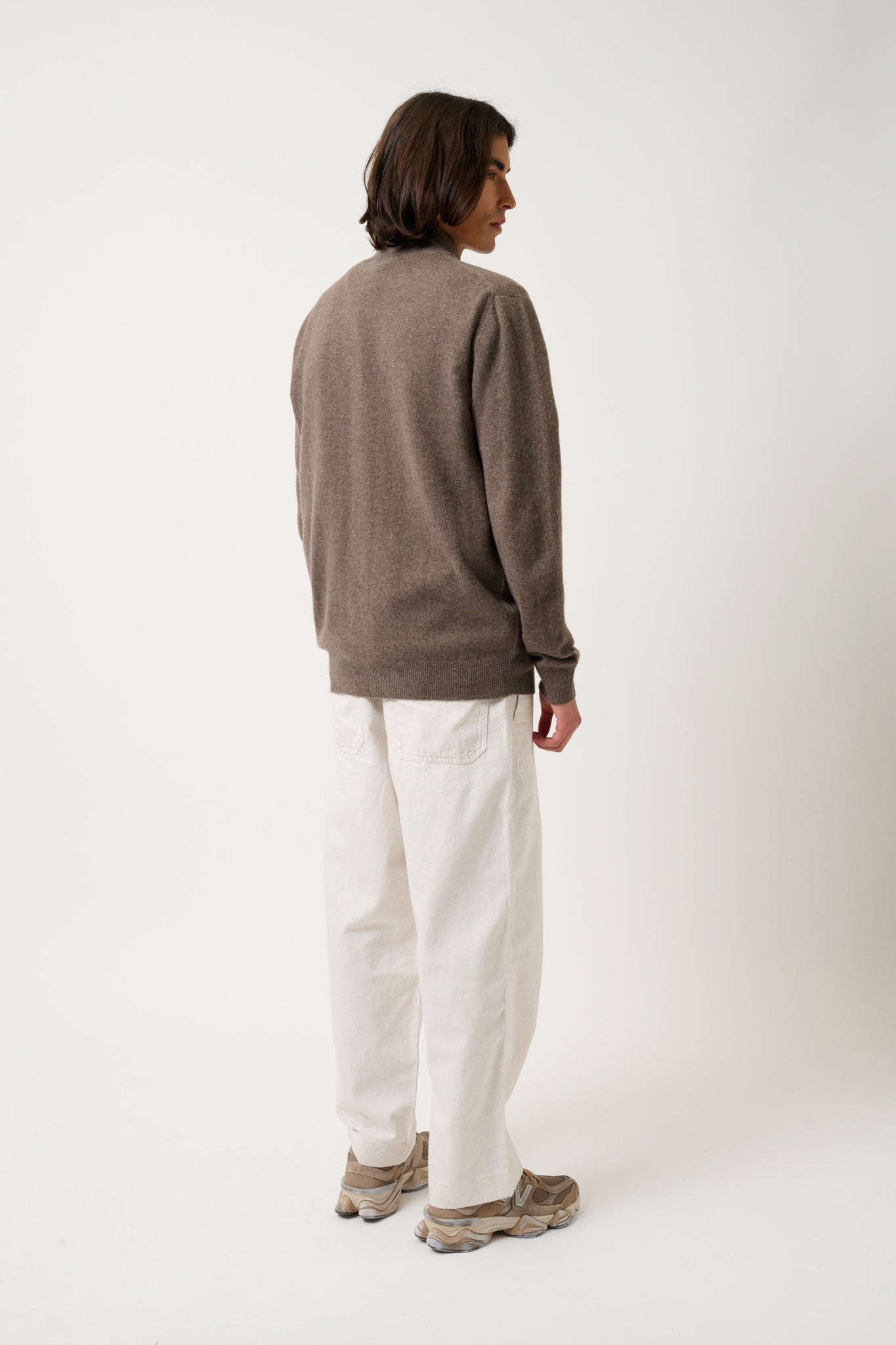 ALBARON gilet zippé col montant taupe chiné 100% cachemire