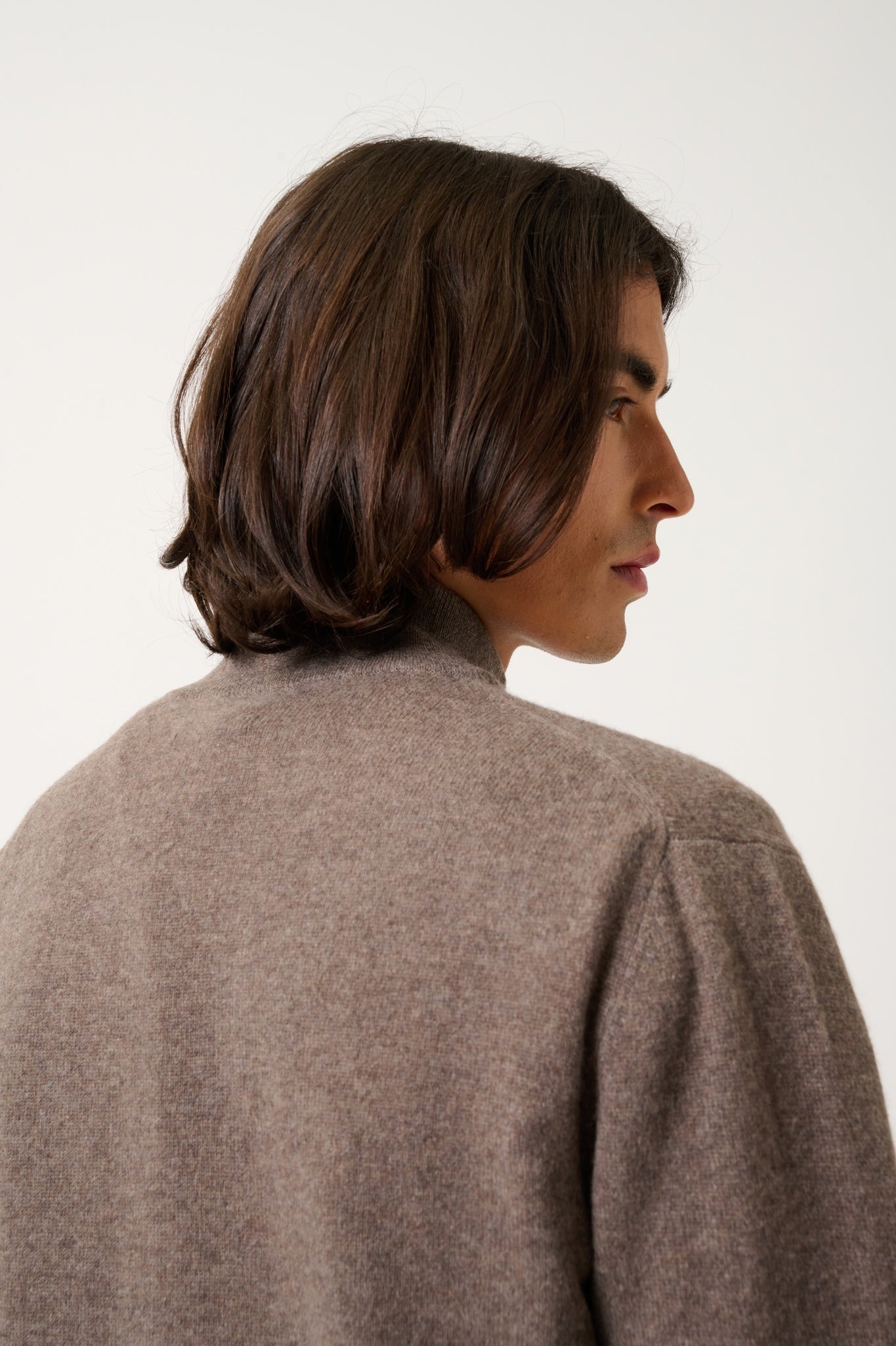 ALBARON gilet zippé col montant taupe chiné 100% cachemire