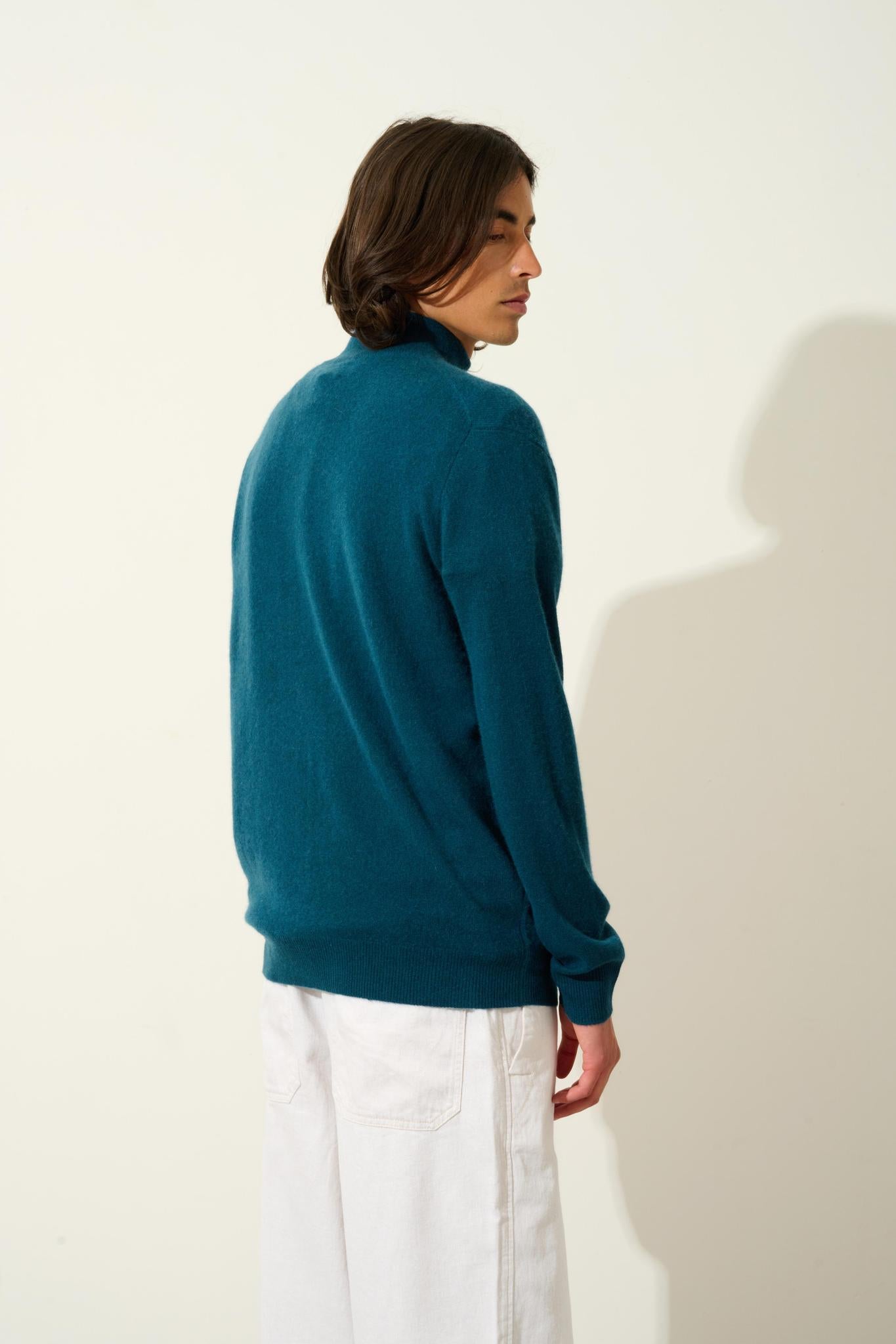 ALBARON zipped cardigan stand collar duck green 100% cashmere