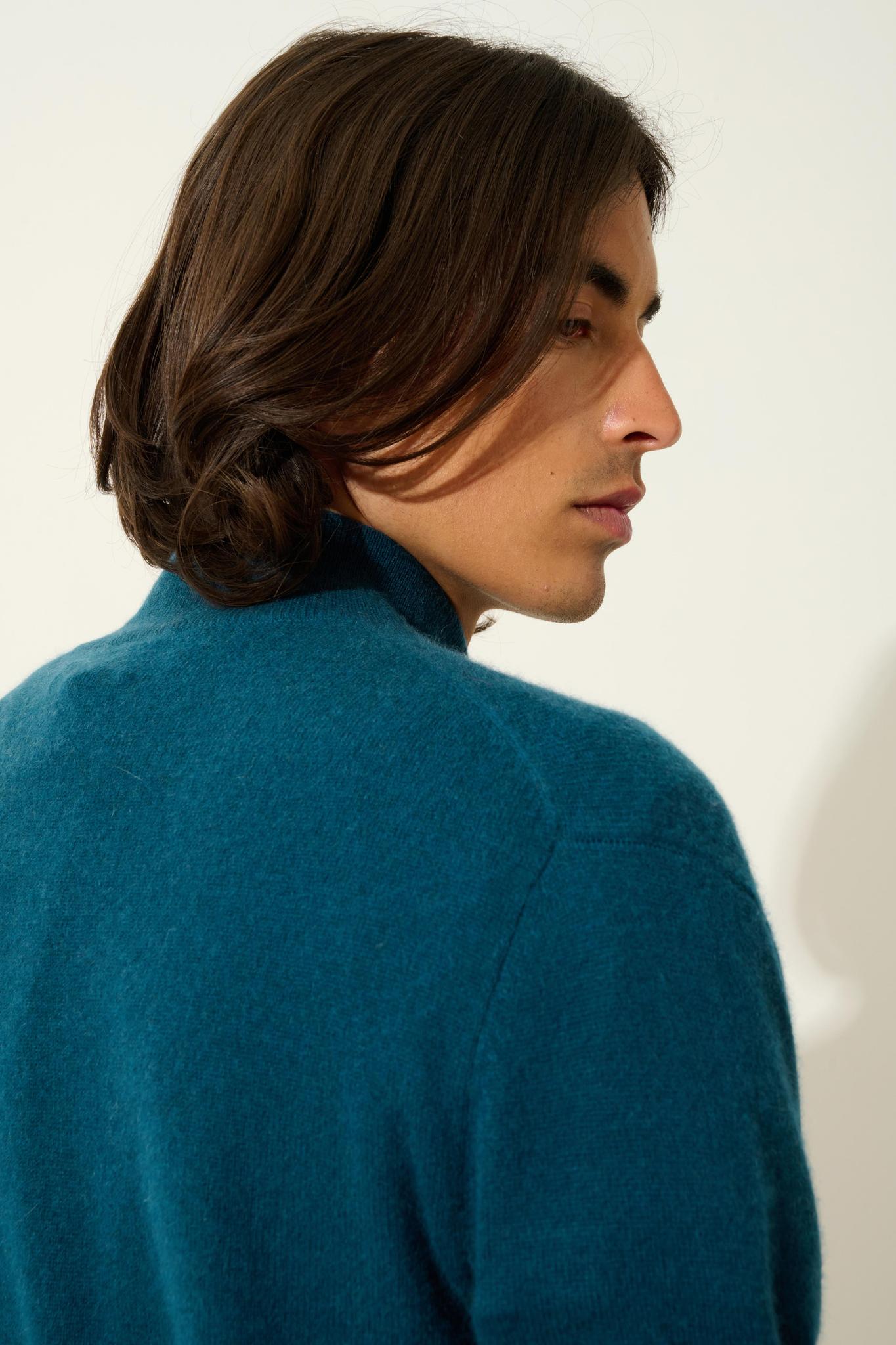 ALBARON zipped cardigan stand collar duck green 100% cashmere