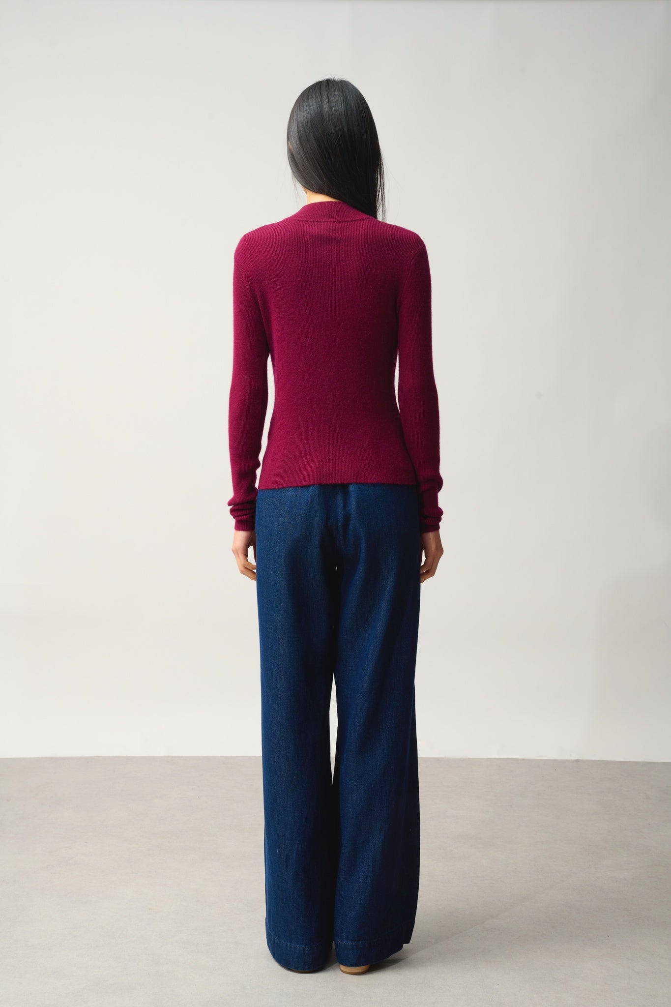 ALBERTE gilet zippé col montant bordeaux 100% cachemire