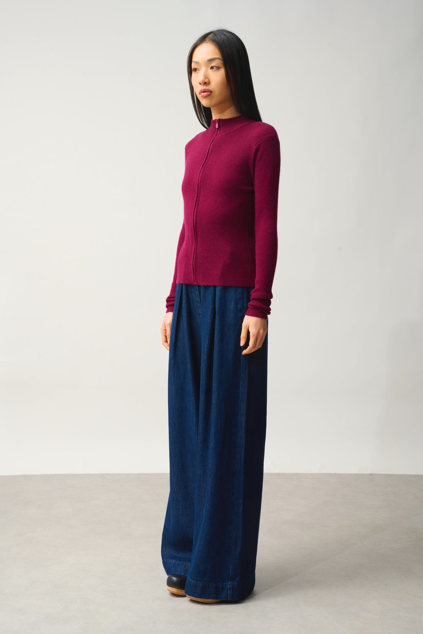 ALBERTE gilet zippé col montant bordeaux 100% cachemire