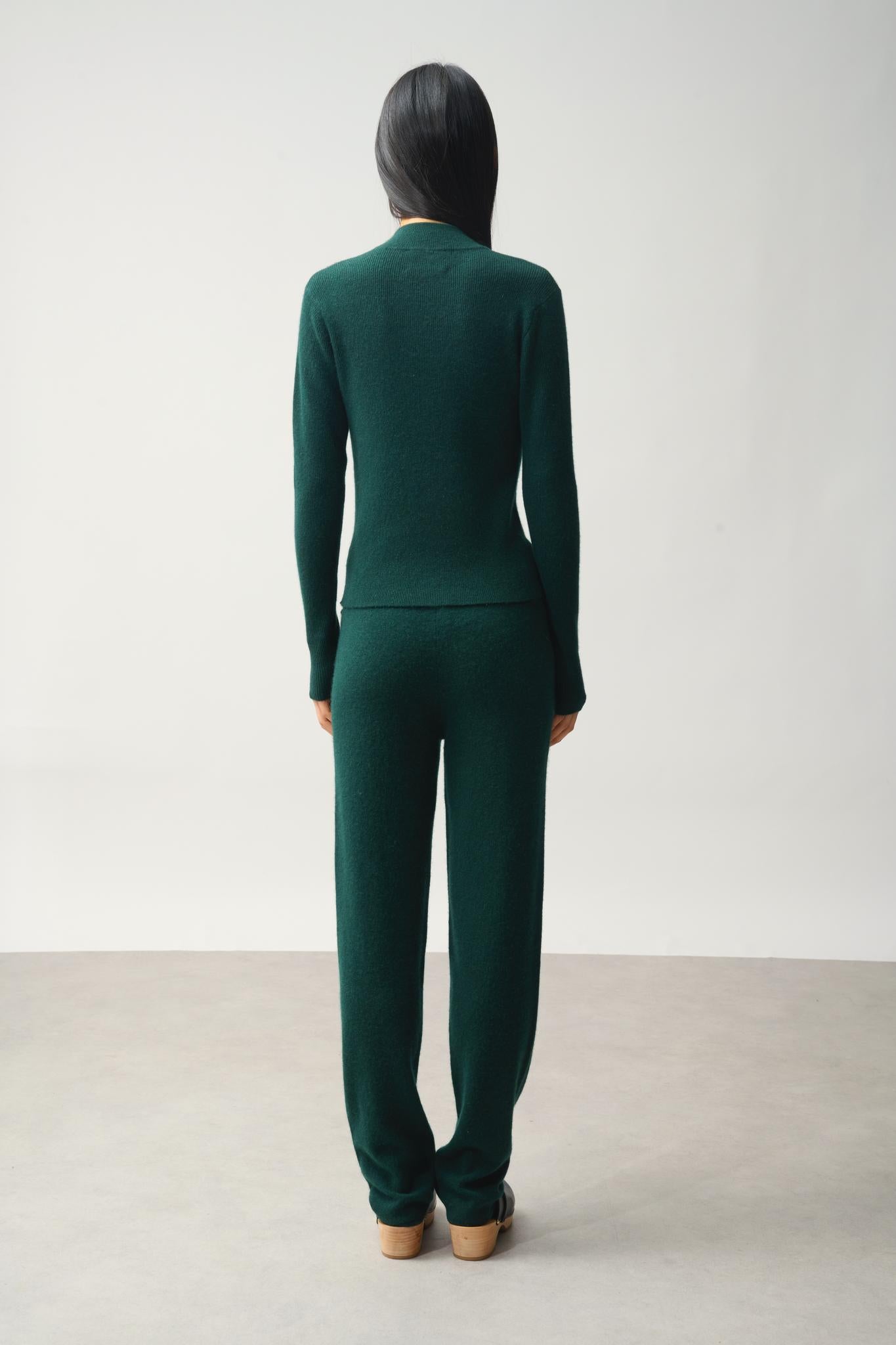 ALBERTE zipped cardigan stand-up collar cypress 100% cashmere