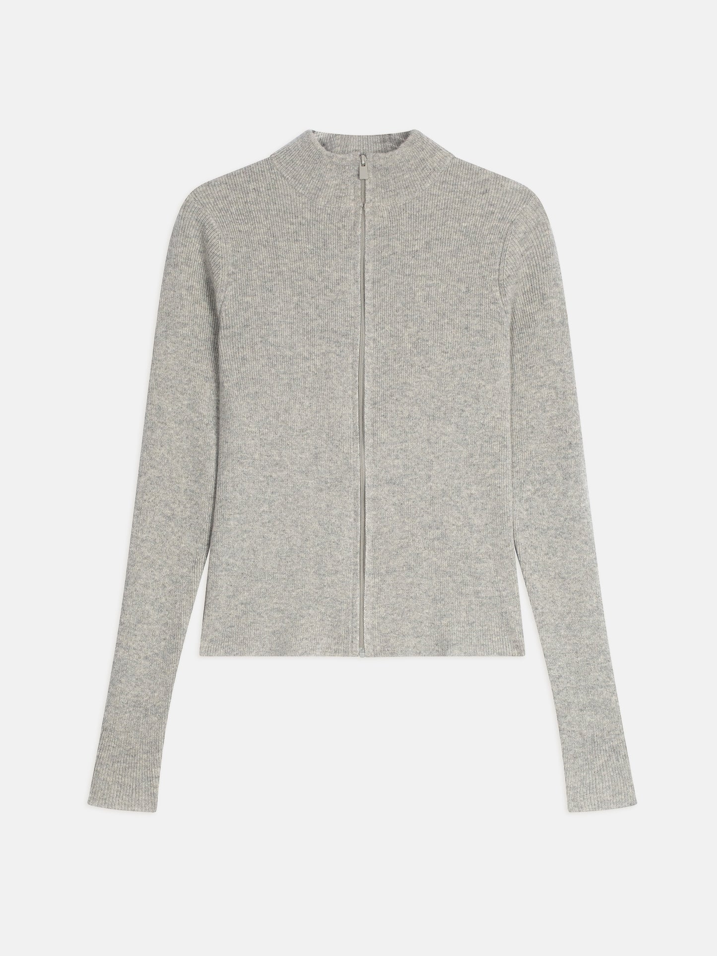ALBERTE gilet zippé col montant gris chiné 100% cachemire