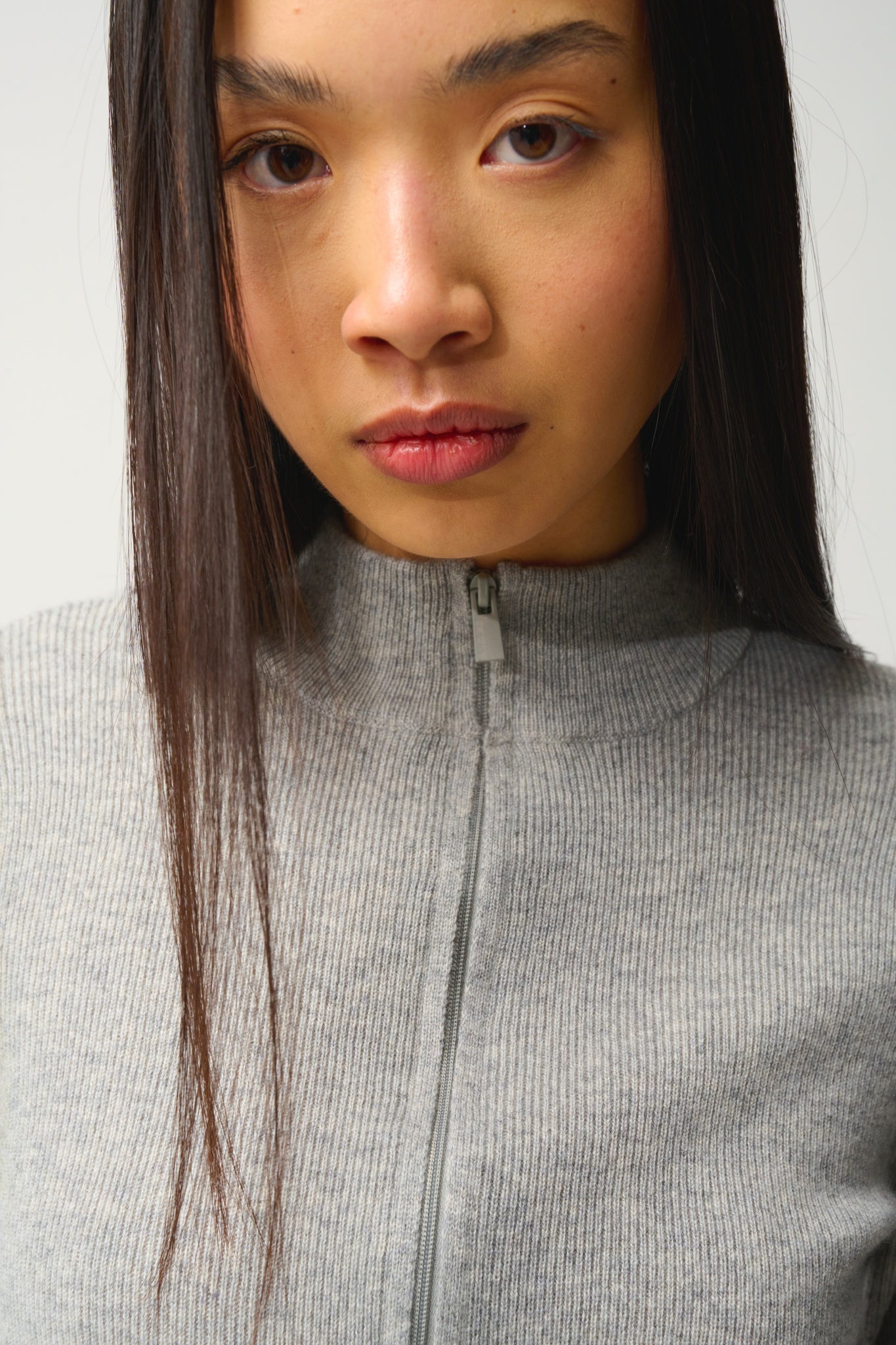 ALBERTE gilet zippé col montant gris chiné 100% cachemire