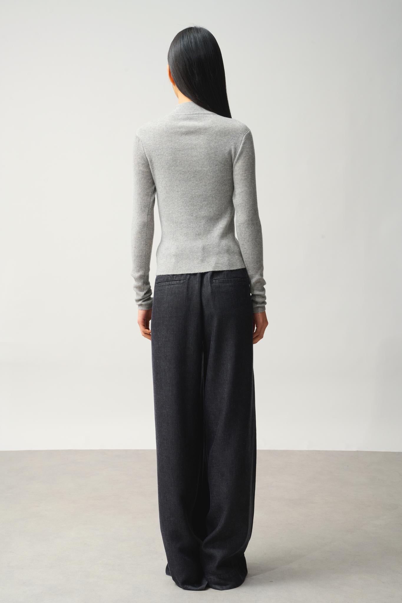 ALBERTE zipped cardigan stand collar mottled grey 100% cashmere