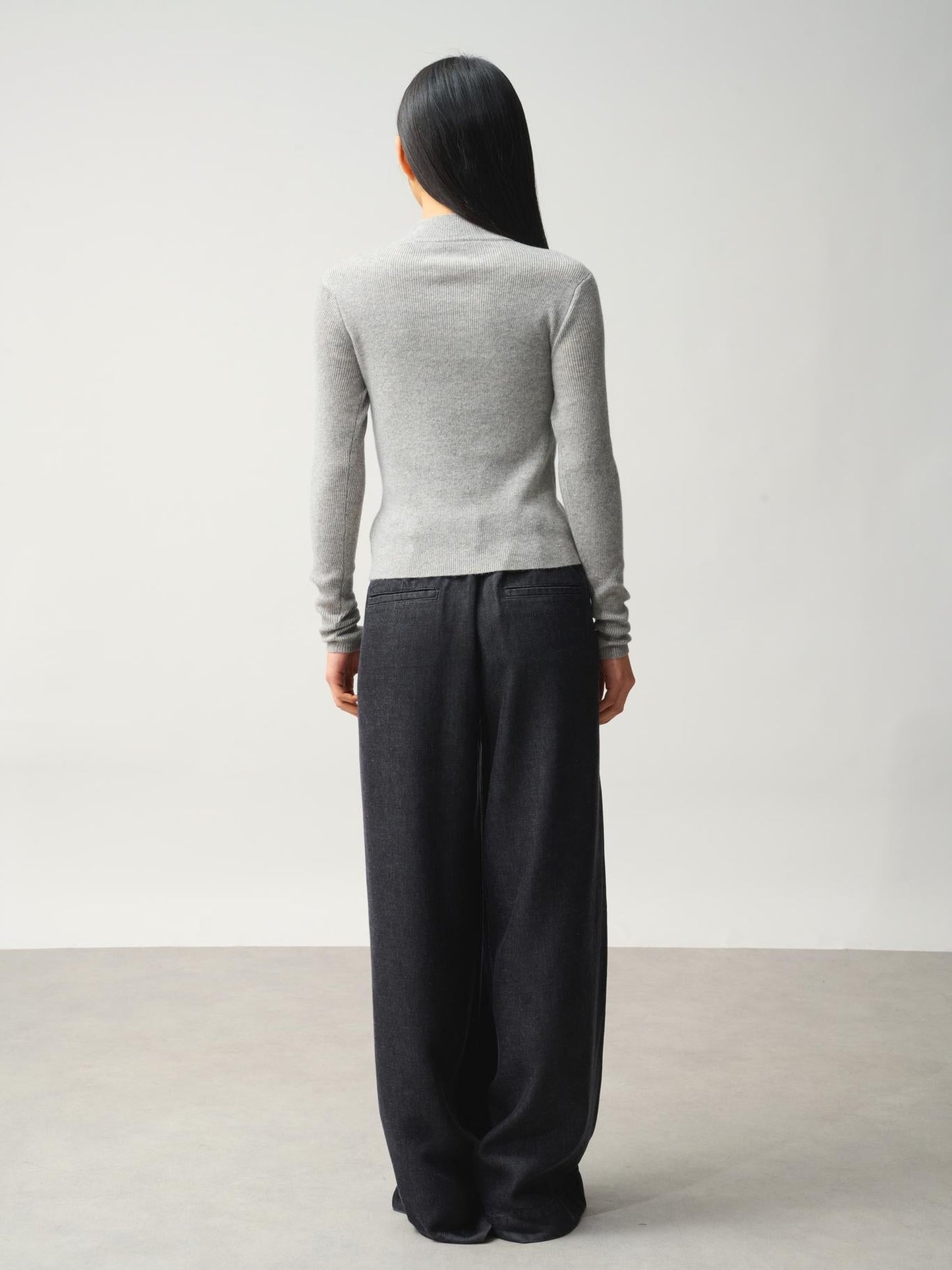 ALBERTE gilet zippé col montant gris chiné 100% cachemire