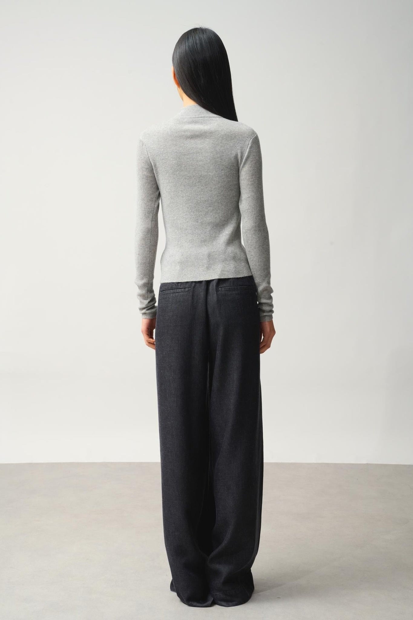 ALBERTE zipped cardigan stand collar mottled grey 100% cashmere