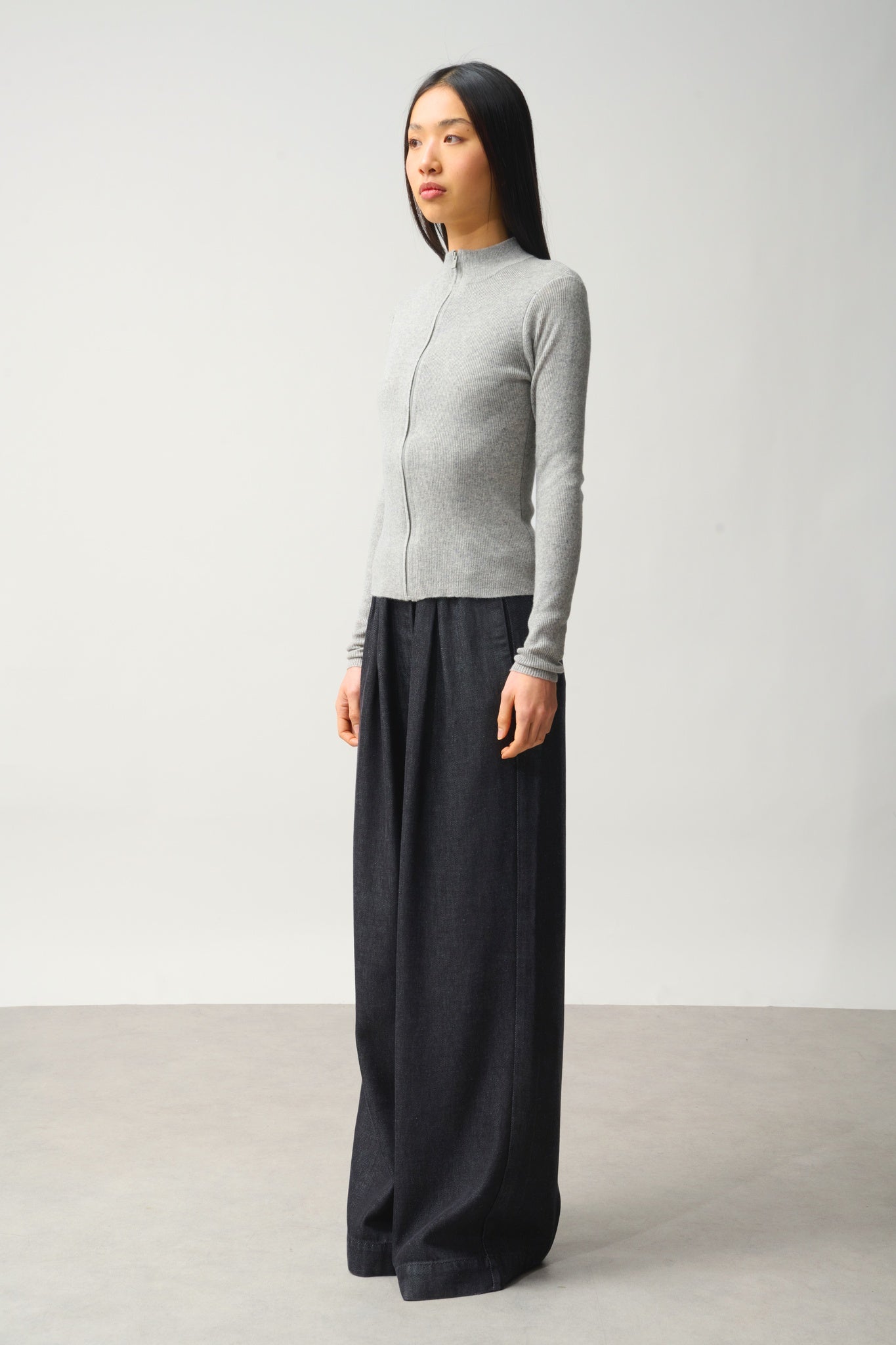 ALBERTE gilet zippé col montant gris chiné 100% cachemire