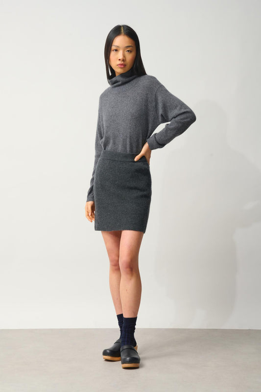 AMALIE jupe anthracite chiné 100% cachemire