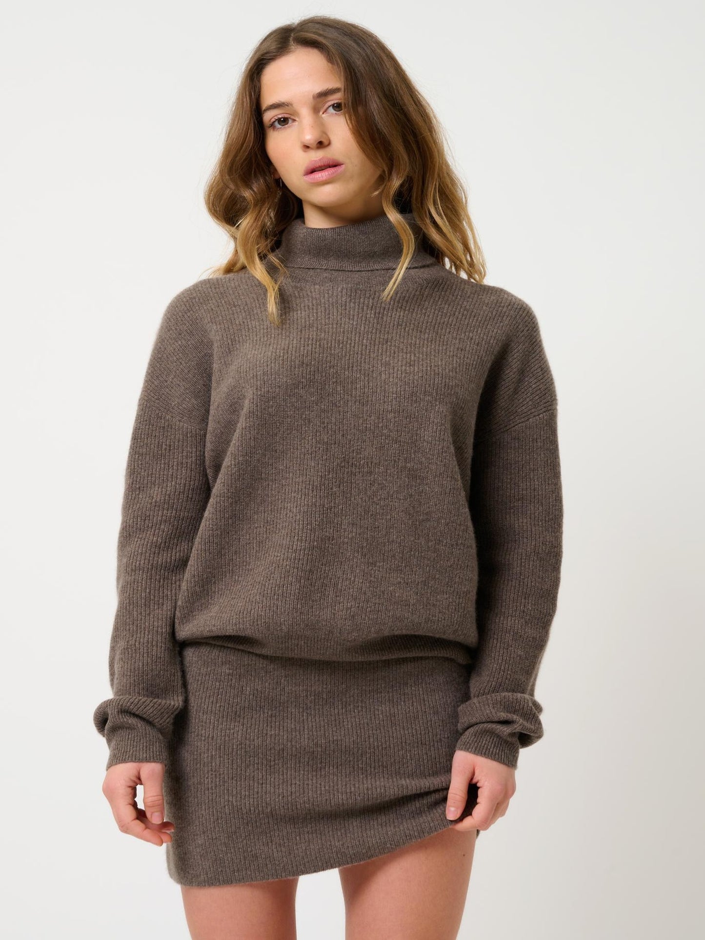 AMALIE jupe taupe chiné 100% cachemire