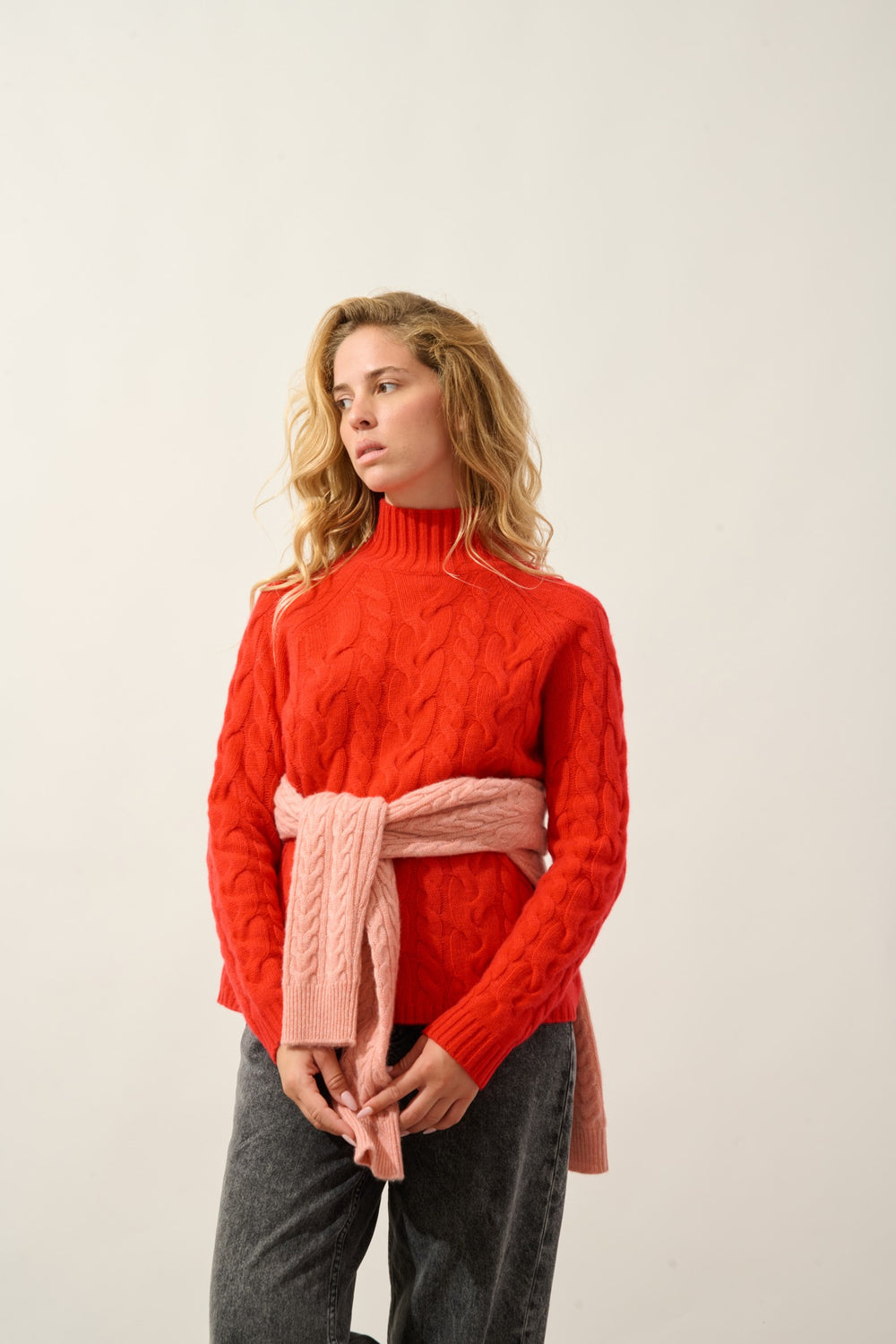 amariel pull col montant 6 fils carmin 100% cachemire