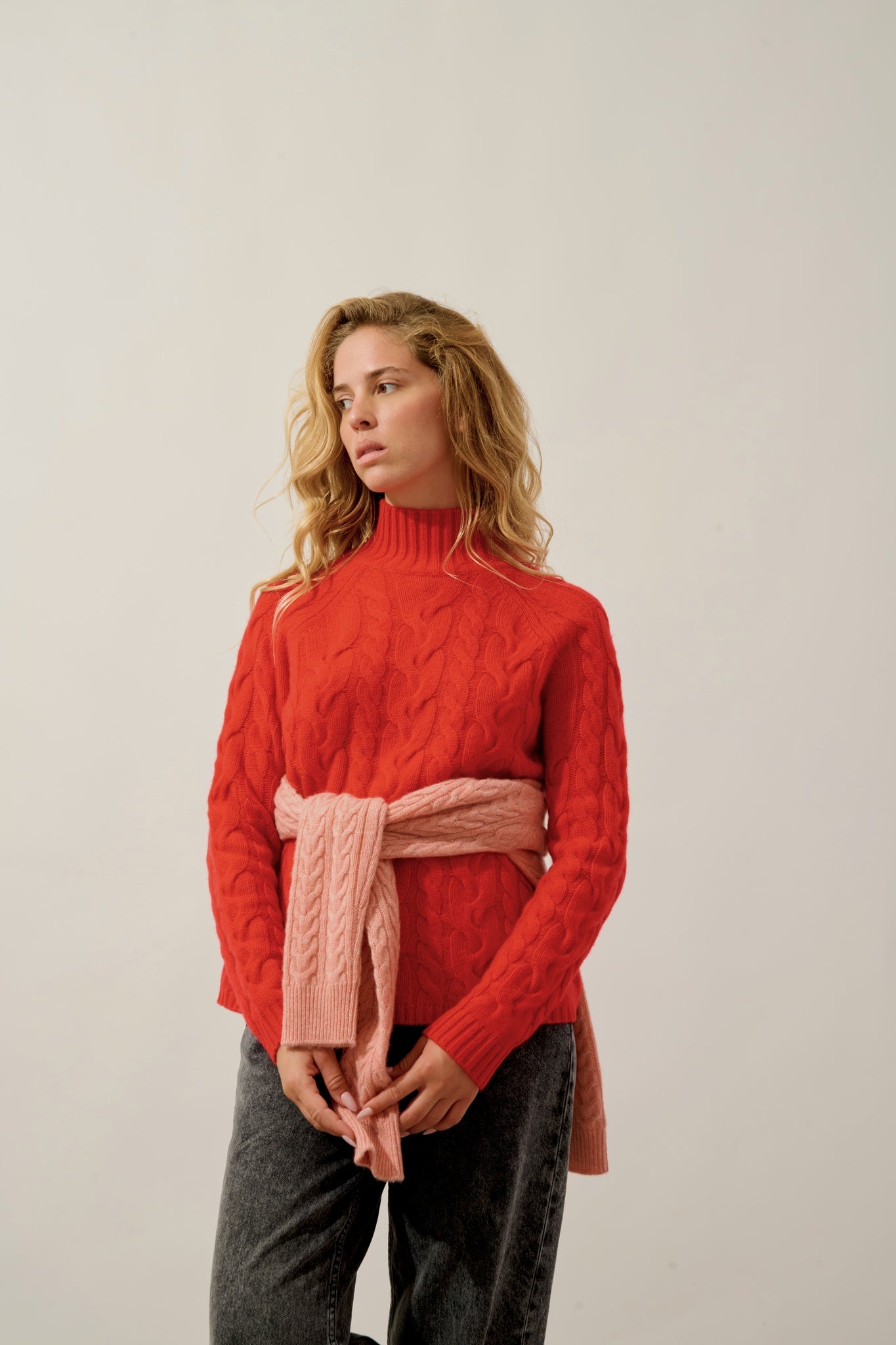 AMARIEL pull col montant 6 fils carmin 100% cachemire