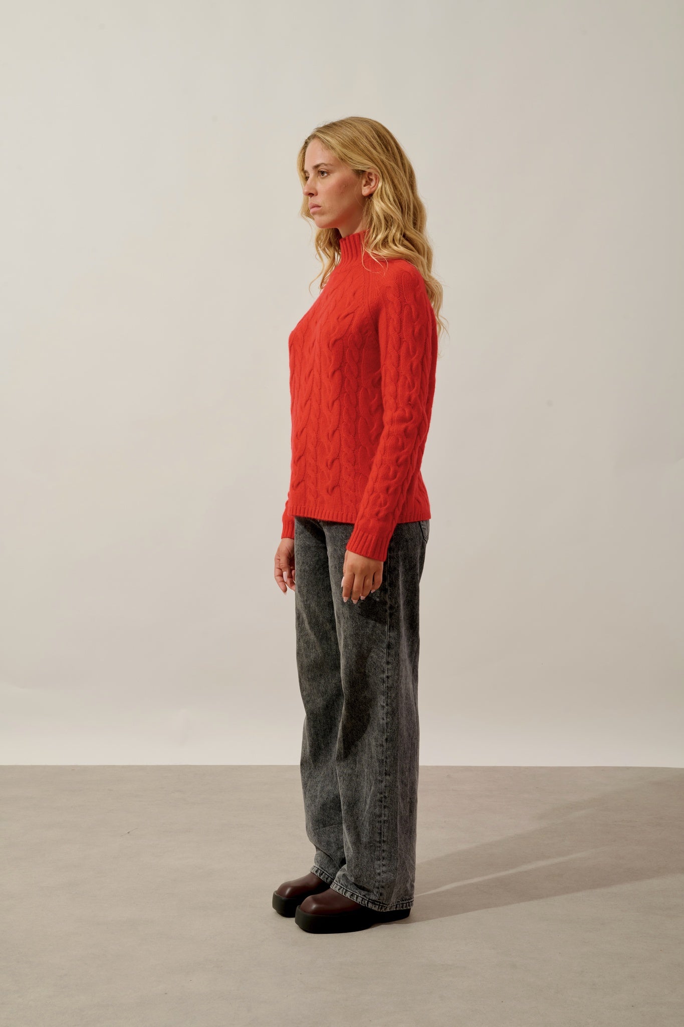 AMARIEL pull col montant 6 fils carmin 100% cachemire