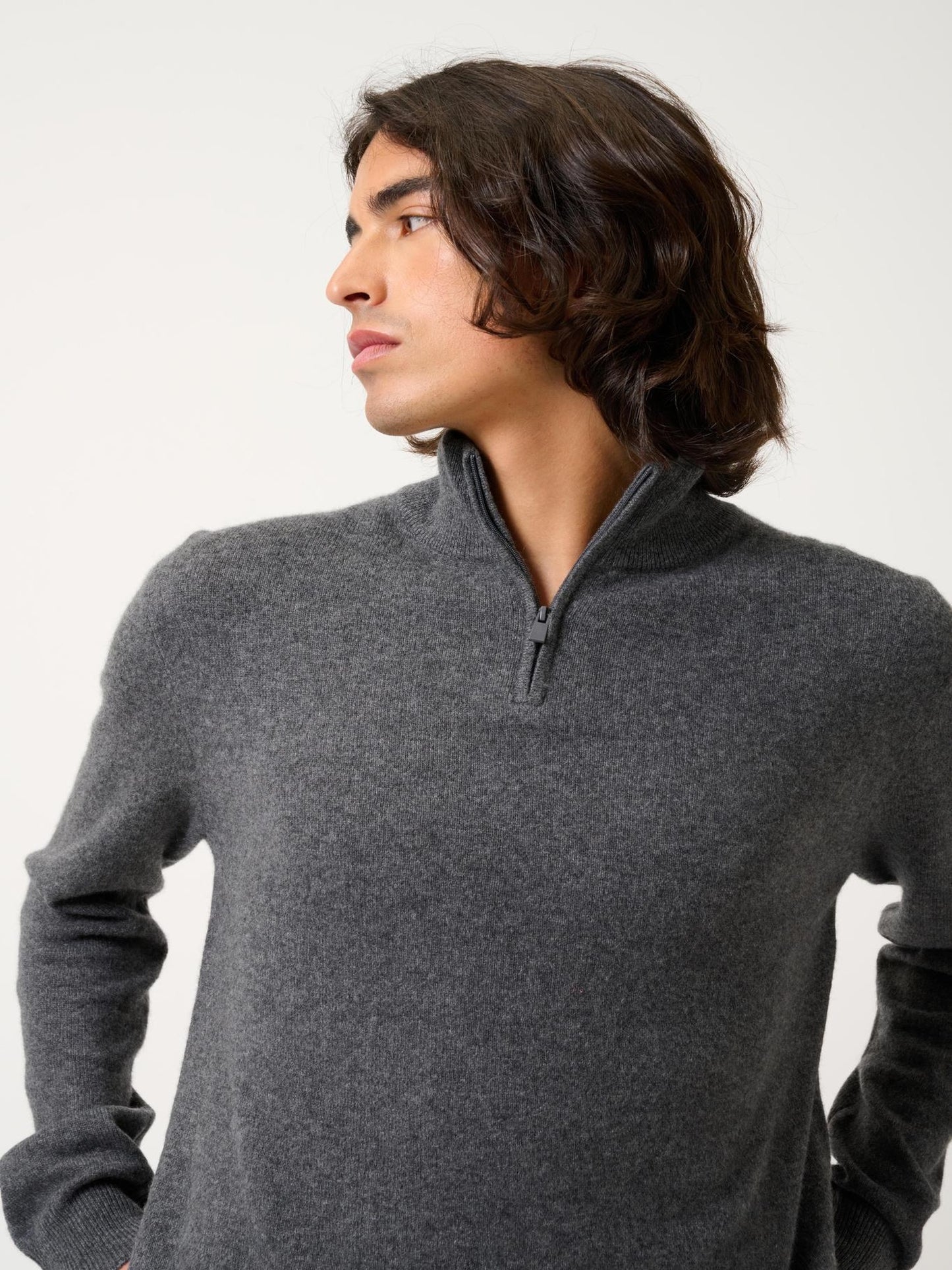 AMBIN charcoal mottled 100% cashmere trucker sweater