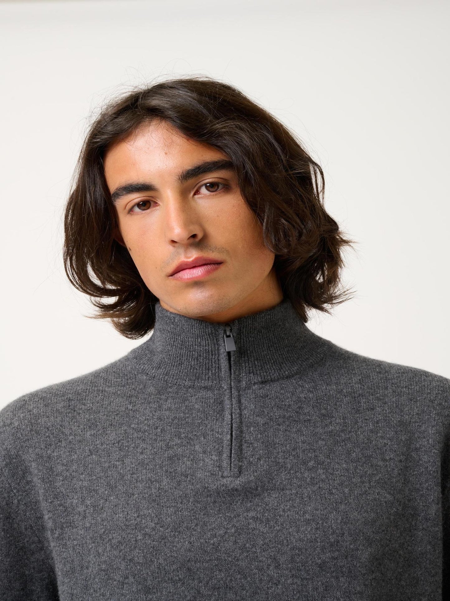 AMBIN charcoal mottled 100% cashmere trucker sweater