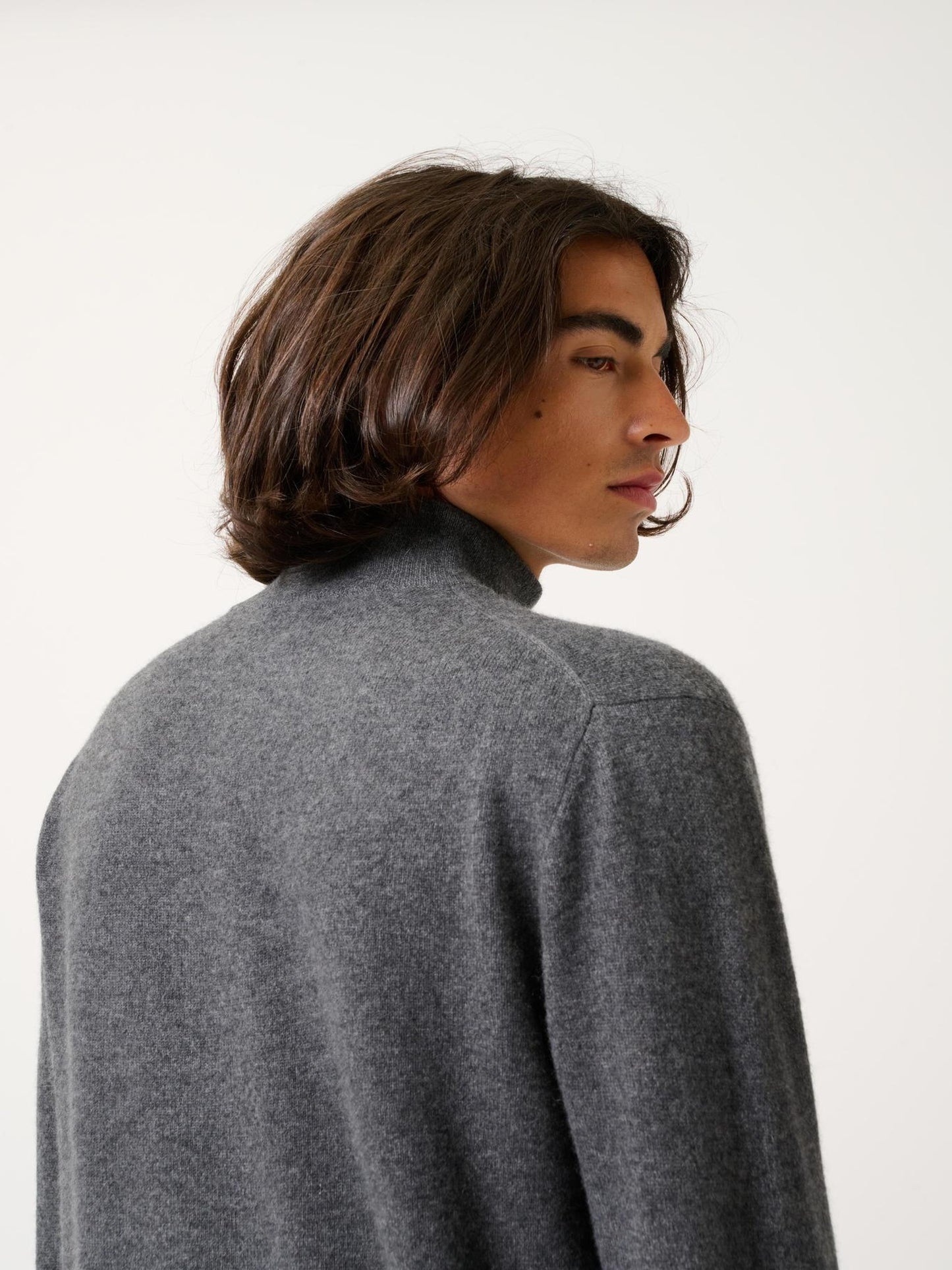 AMBIN charcoal mottled 100% cashmere trucker sweater