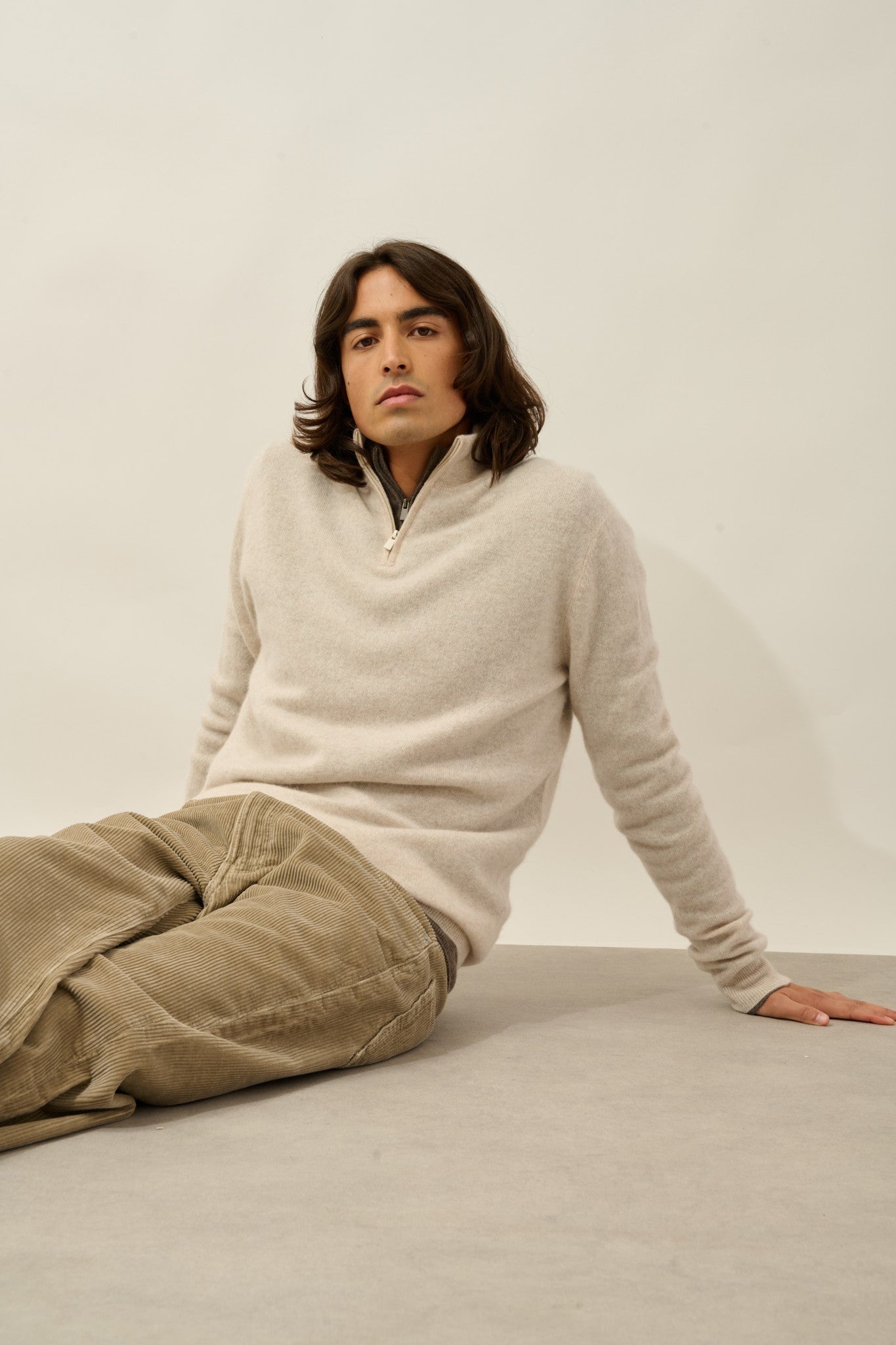 ambin pull camionneur beige chiné 100% cachemire