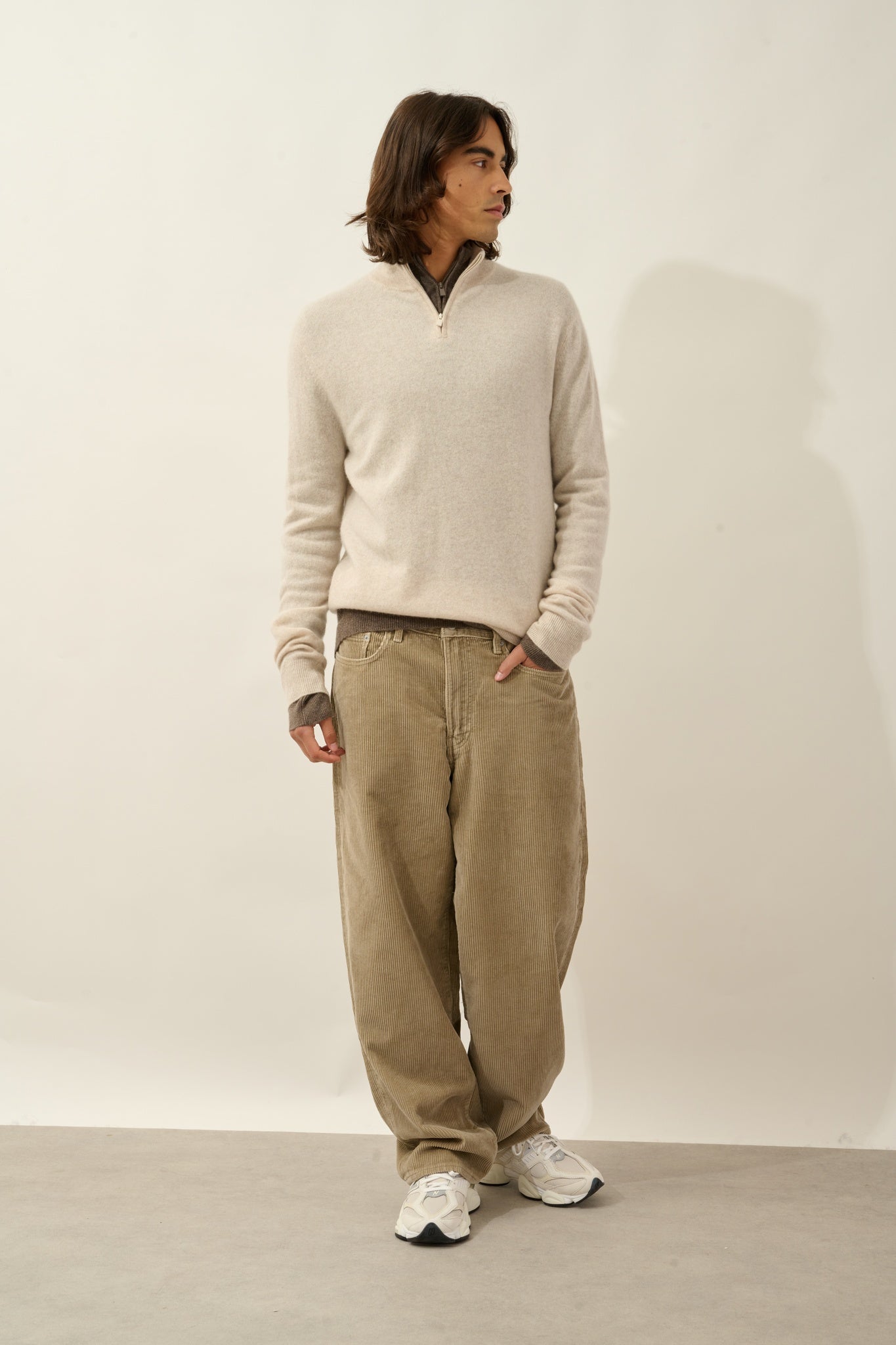 AMBIN pull camionneur beige chiné 100% cachemire