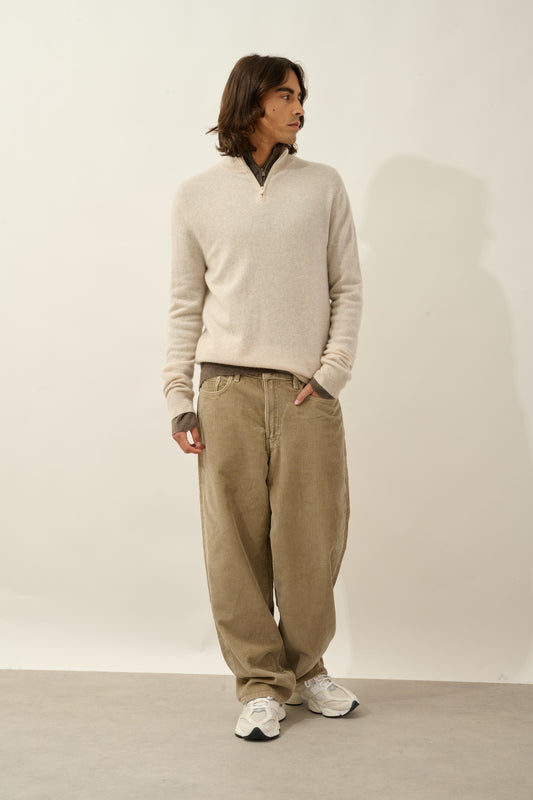 AMBIN pull camionneur beige chiné 100% cachemire