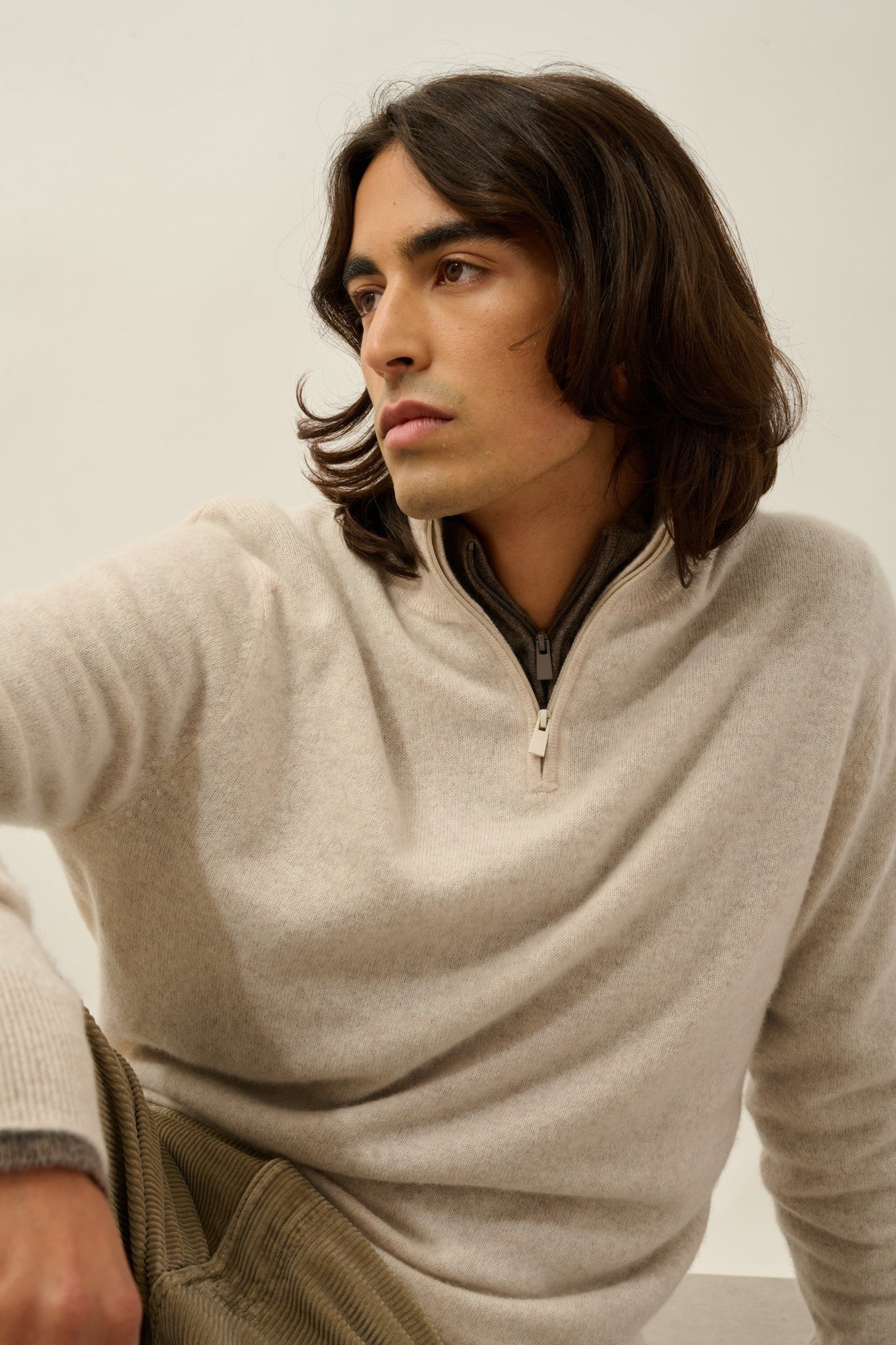 ambin pull camionneur beige chiné 100% cachemire