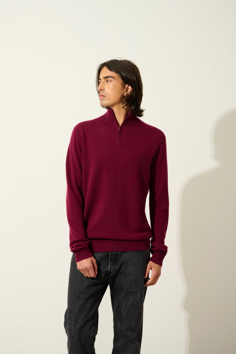 AMBIN pull camionneur bordeaux 100% cachemire