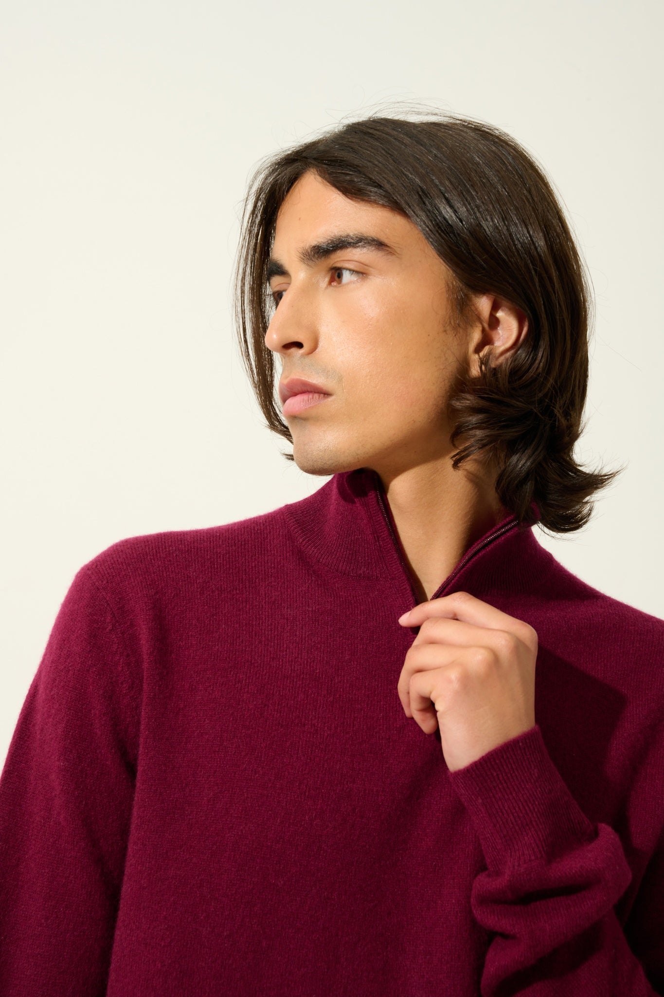 AMBIN pull camionneur bordeaux 100% cachemire