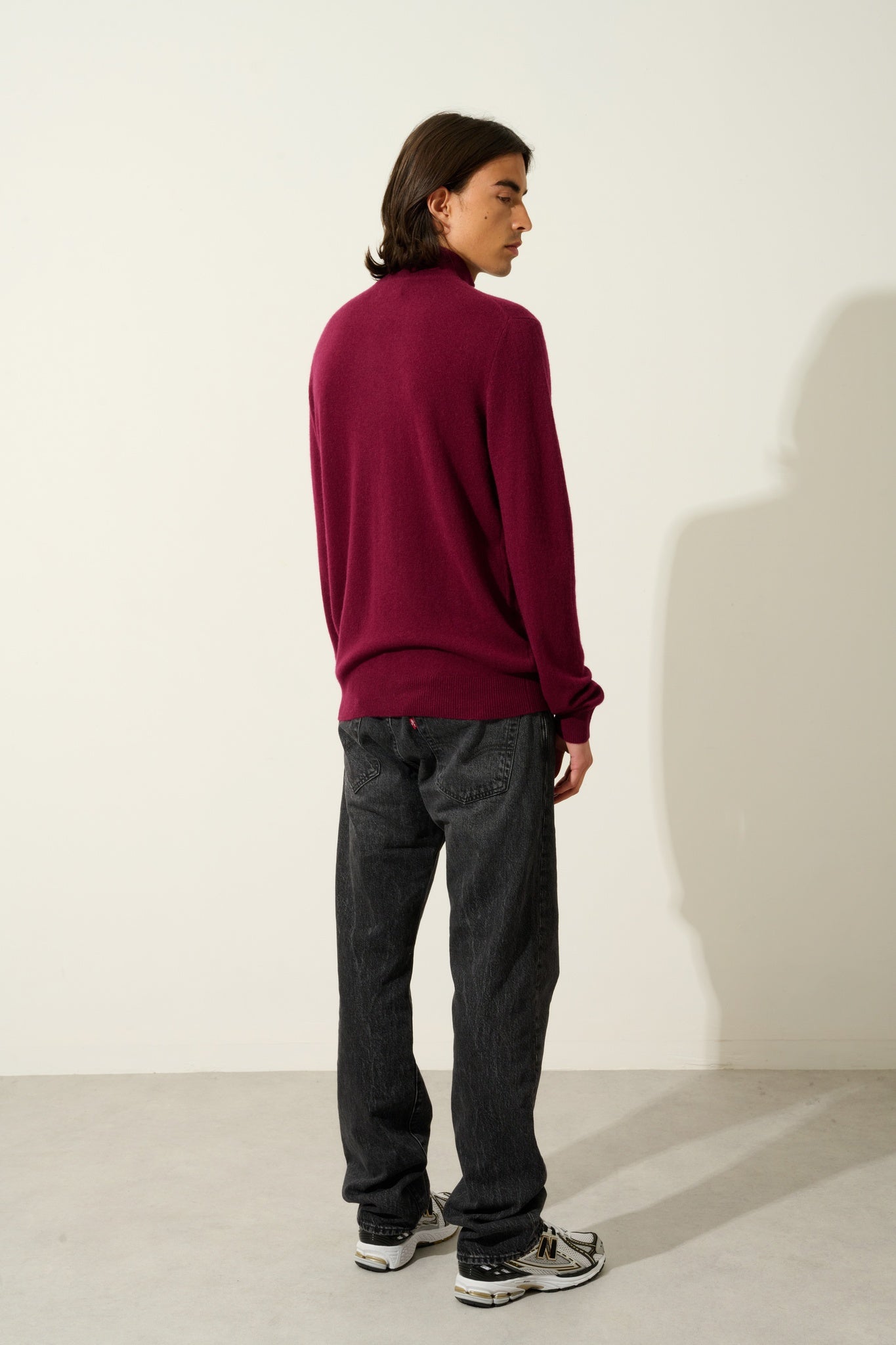 AMBIN pull camionneur bordeaux 100% cachemire