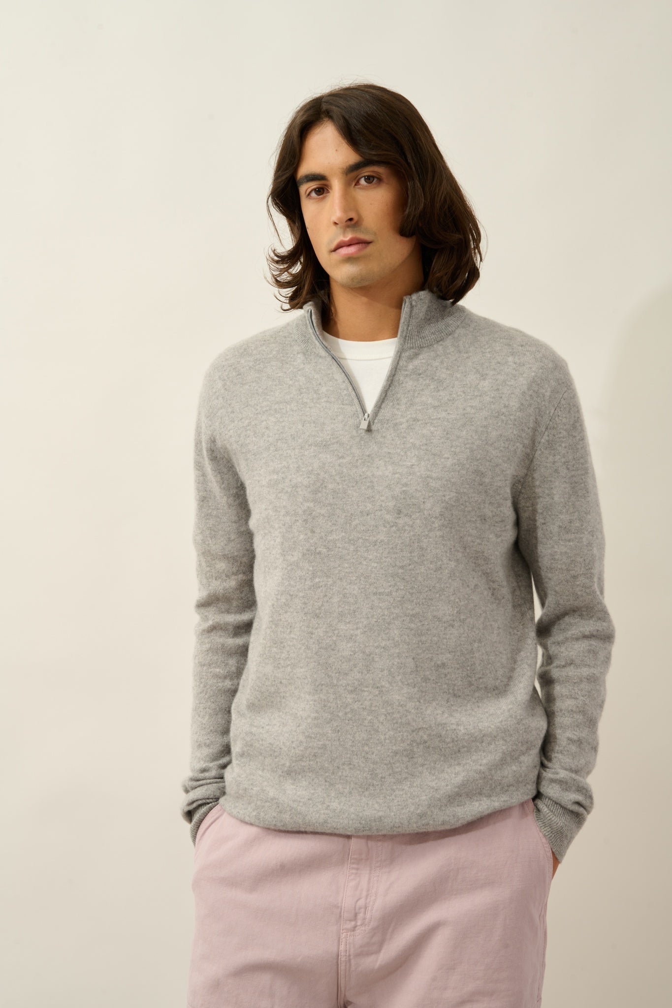 AMBIN pull camionneur gris souris chiné 100% cachemire