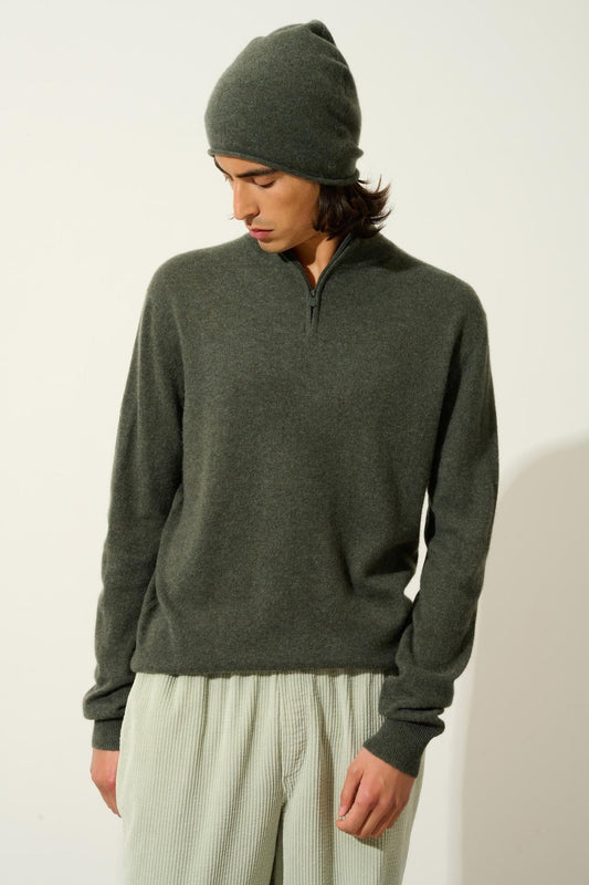 AMBIN khaki mottled trucker sweater 100% cashmere