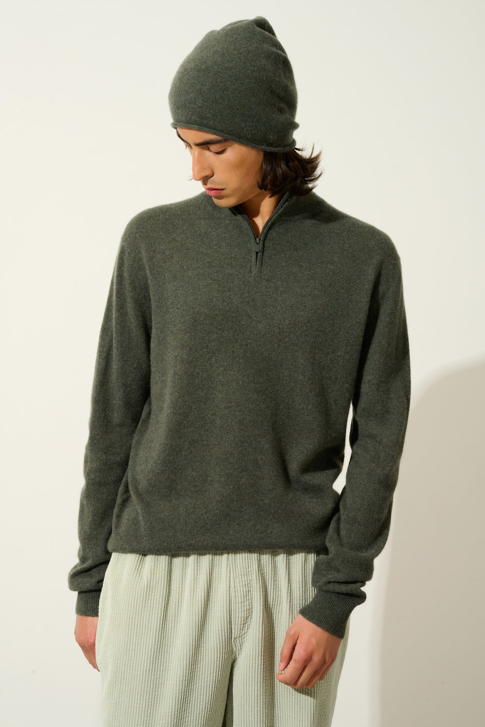 AMBIN khaki melierter Truckerpullover aus 100% Kaschmir