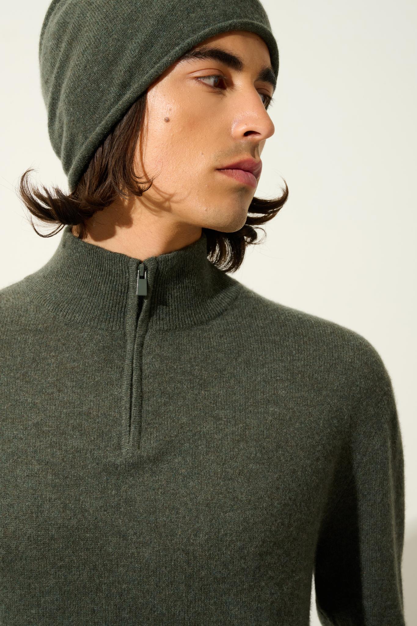 AMBIN khaki mottled trucker sweater 100% cashmere