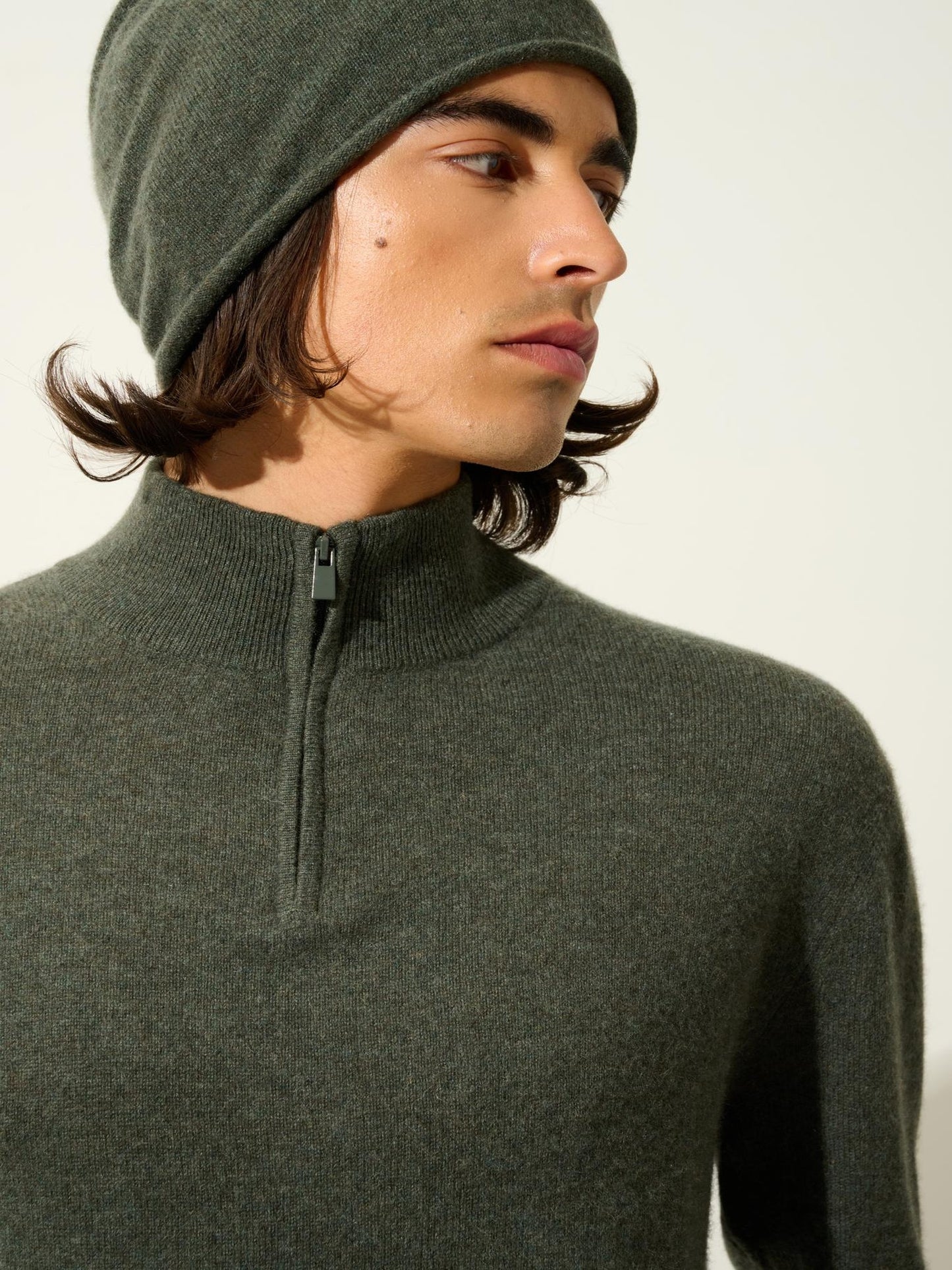 AMBIN khaki mottled trucker sweater 100% cashmere