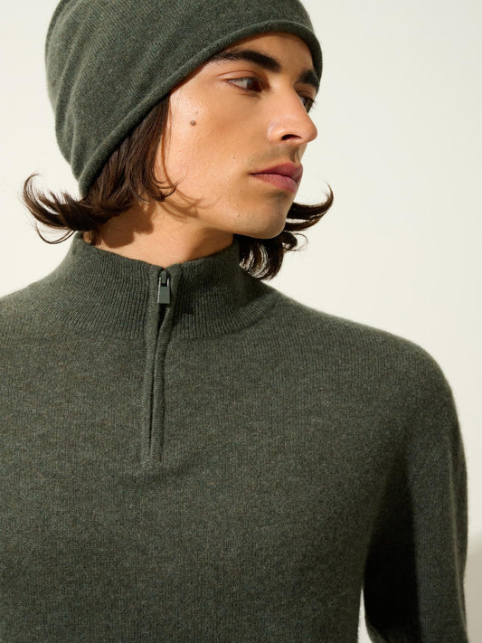 AMBIN khaki mottled trucker sweater 100% cashmere