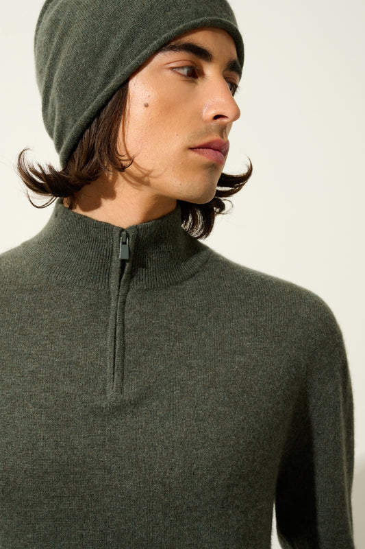 AMBIN khaki melierter Truckerpullover aus 100% Kaschmir