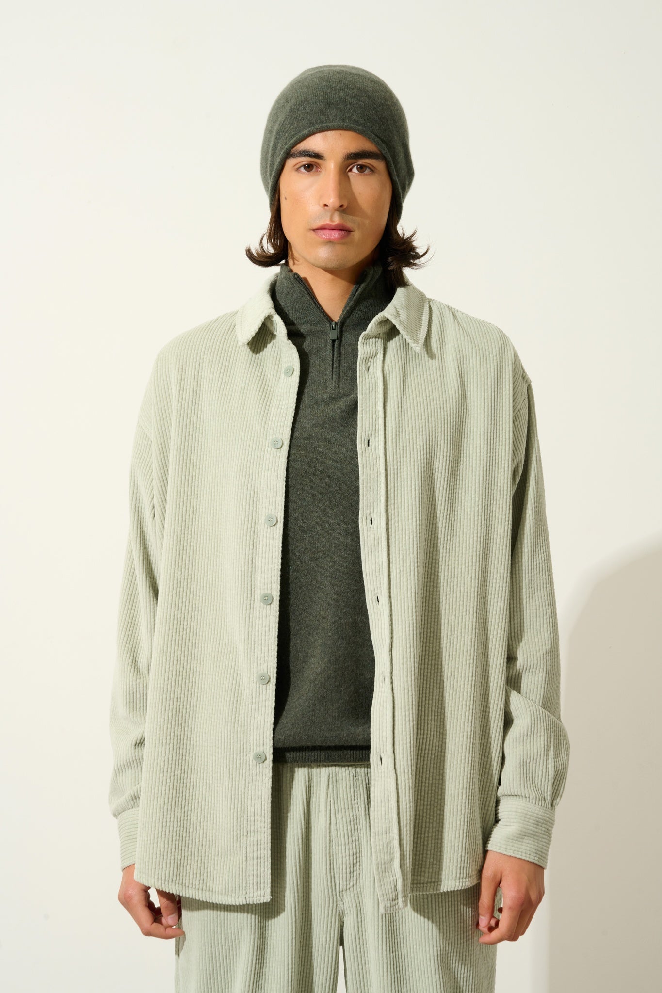 AMBIN khaki melierter Truckerpullover aus 100% Kaschmir