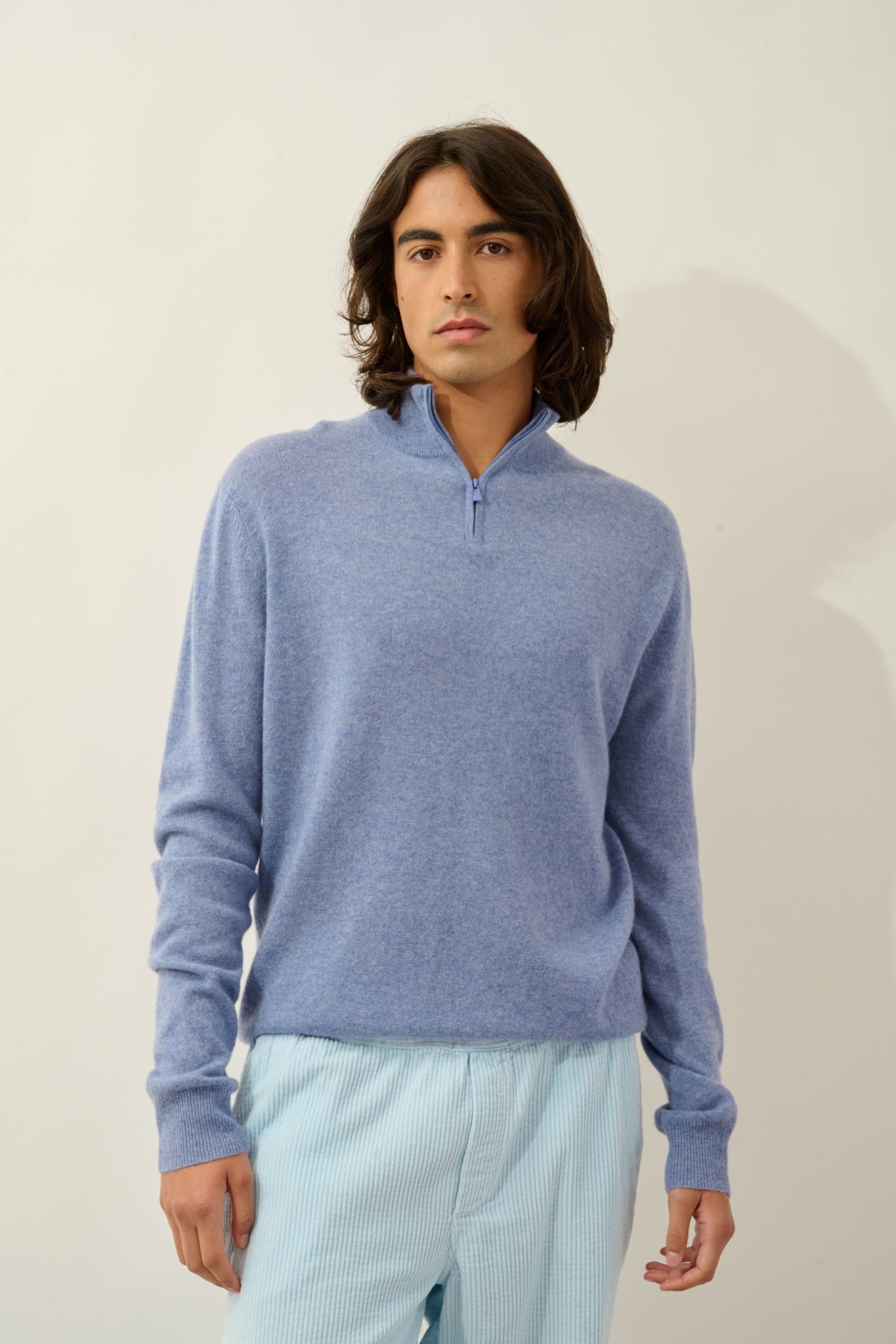 AMBIN pull camionneur sky chiné 100% cachemire