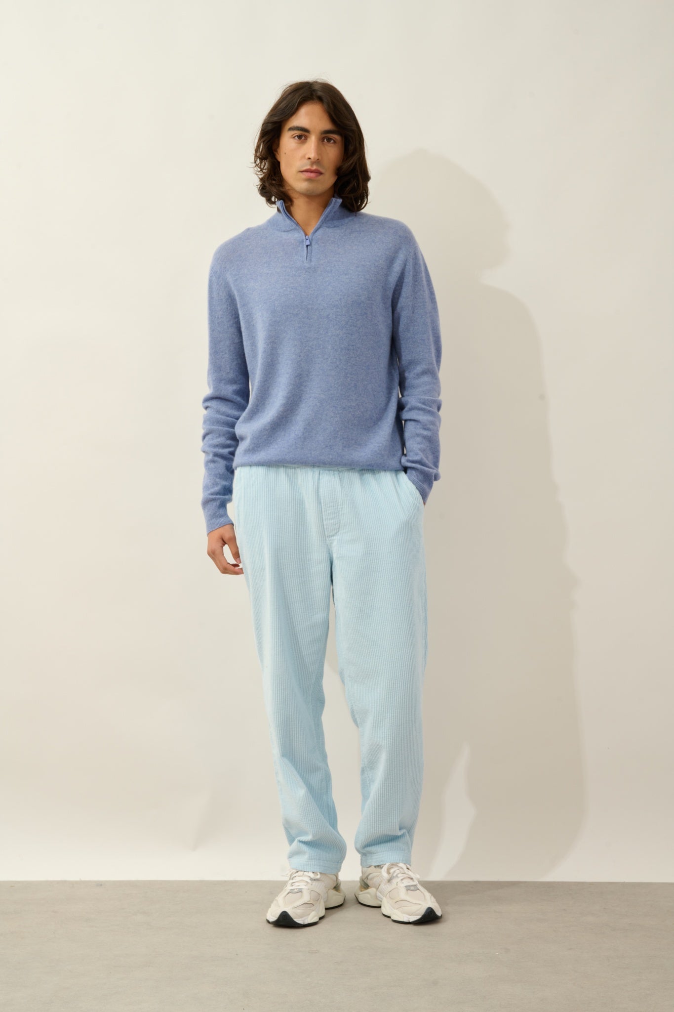 AMBIN pull camionneur sky chiné 100% cachemire